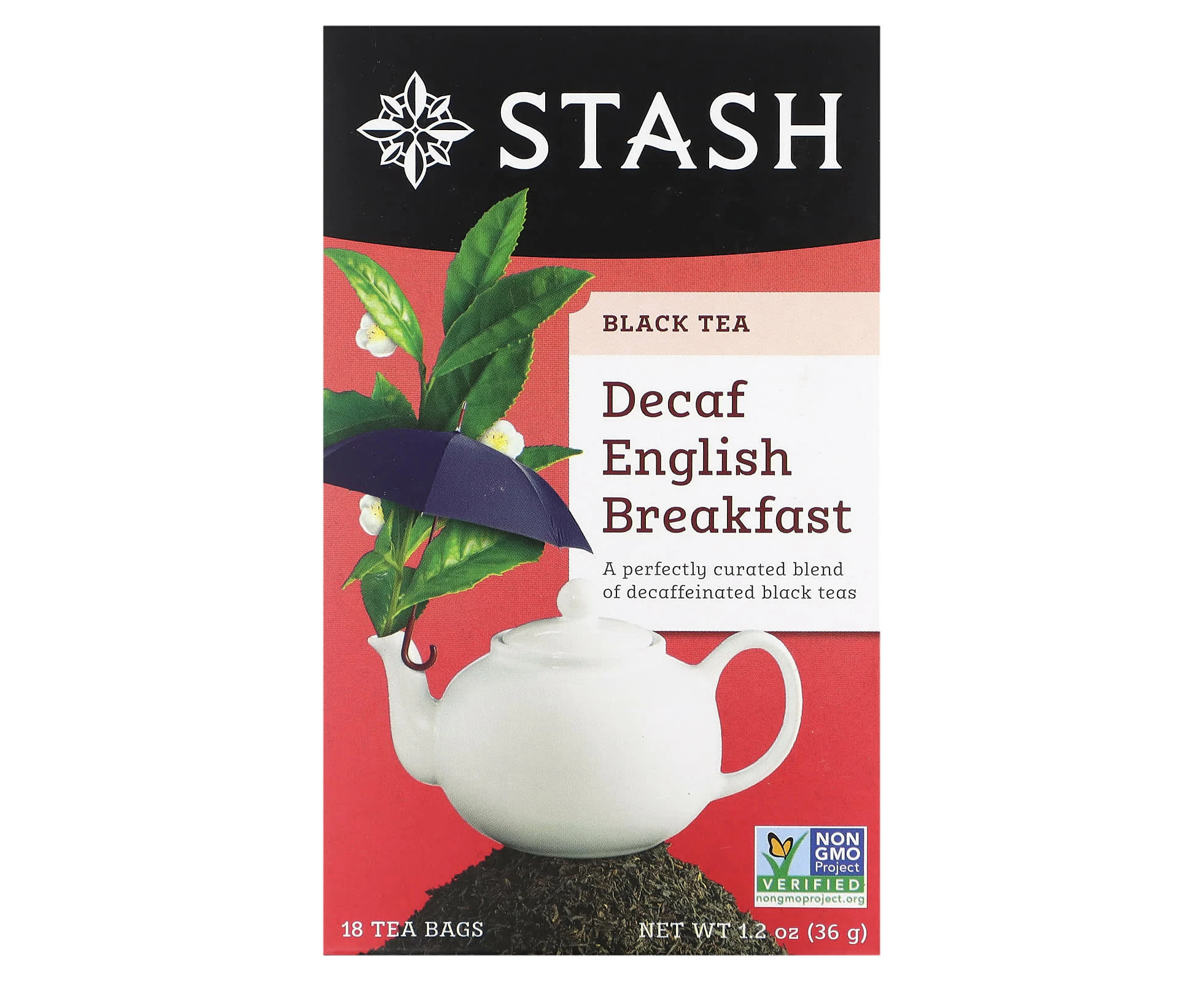 Stash Tea, Black Tea, Decaf, English Breakfast, 18 Tea Bags, 1.2 oz (36 g)