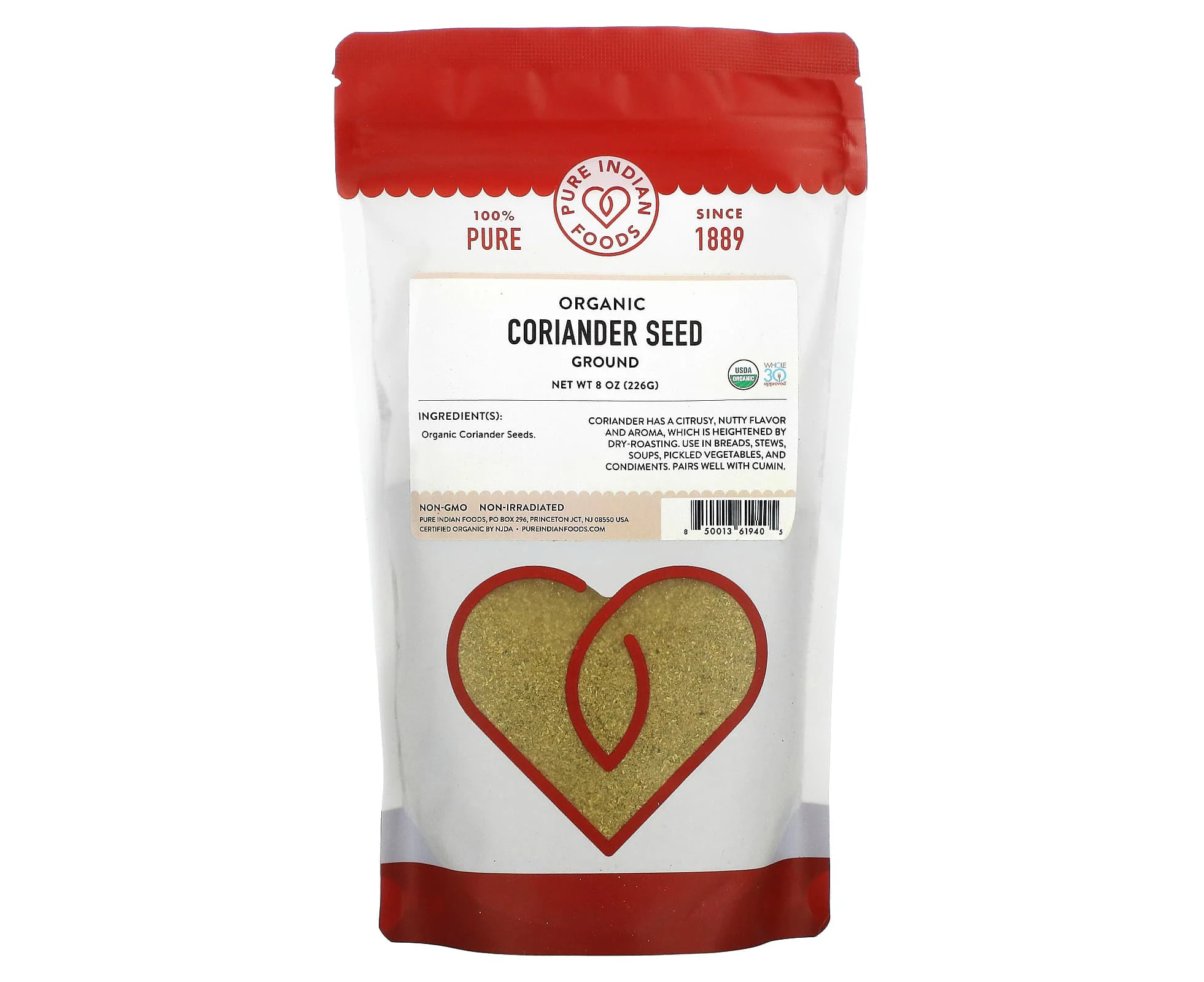 Pure Indian Foods, Organic Coriander Seed, Ground, 8 oz (226 g)