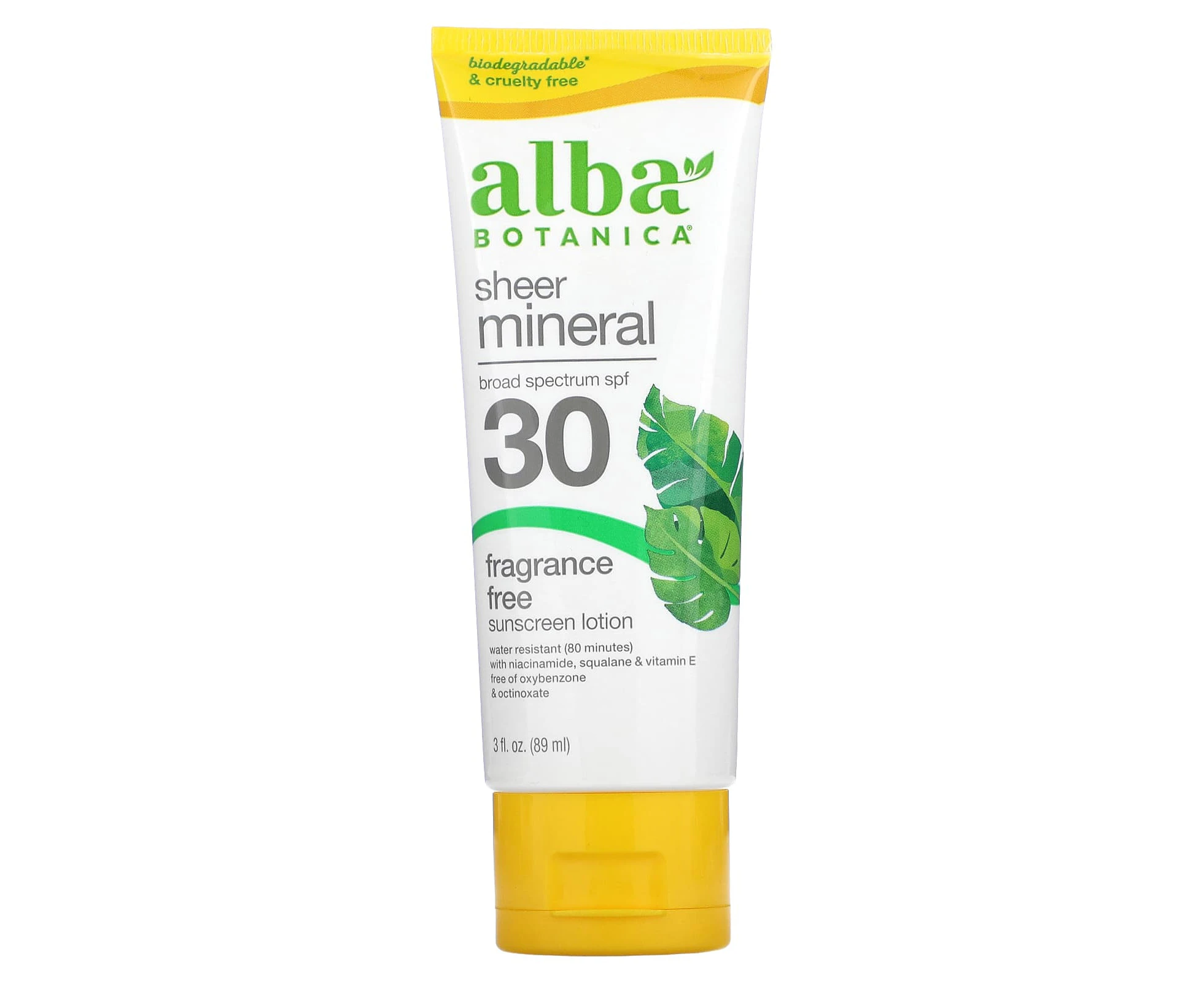 Alba Botanica, Sheer Mineral Sunscreen Lotion, SPF 30, Fragrance Free, 3 fl oz (89 ml)