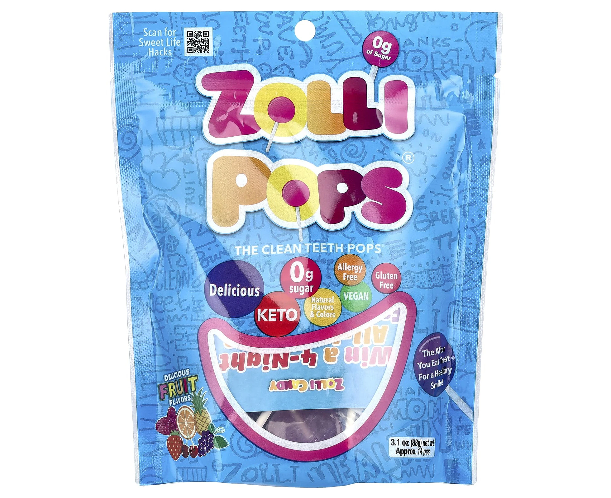 Zollipops, The Clean Teeth Pops, Delicious Fruit Flavors , Approx. 14 Pieces, 3.1 oz (88 g)