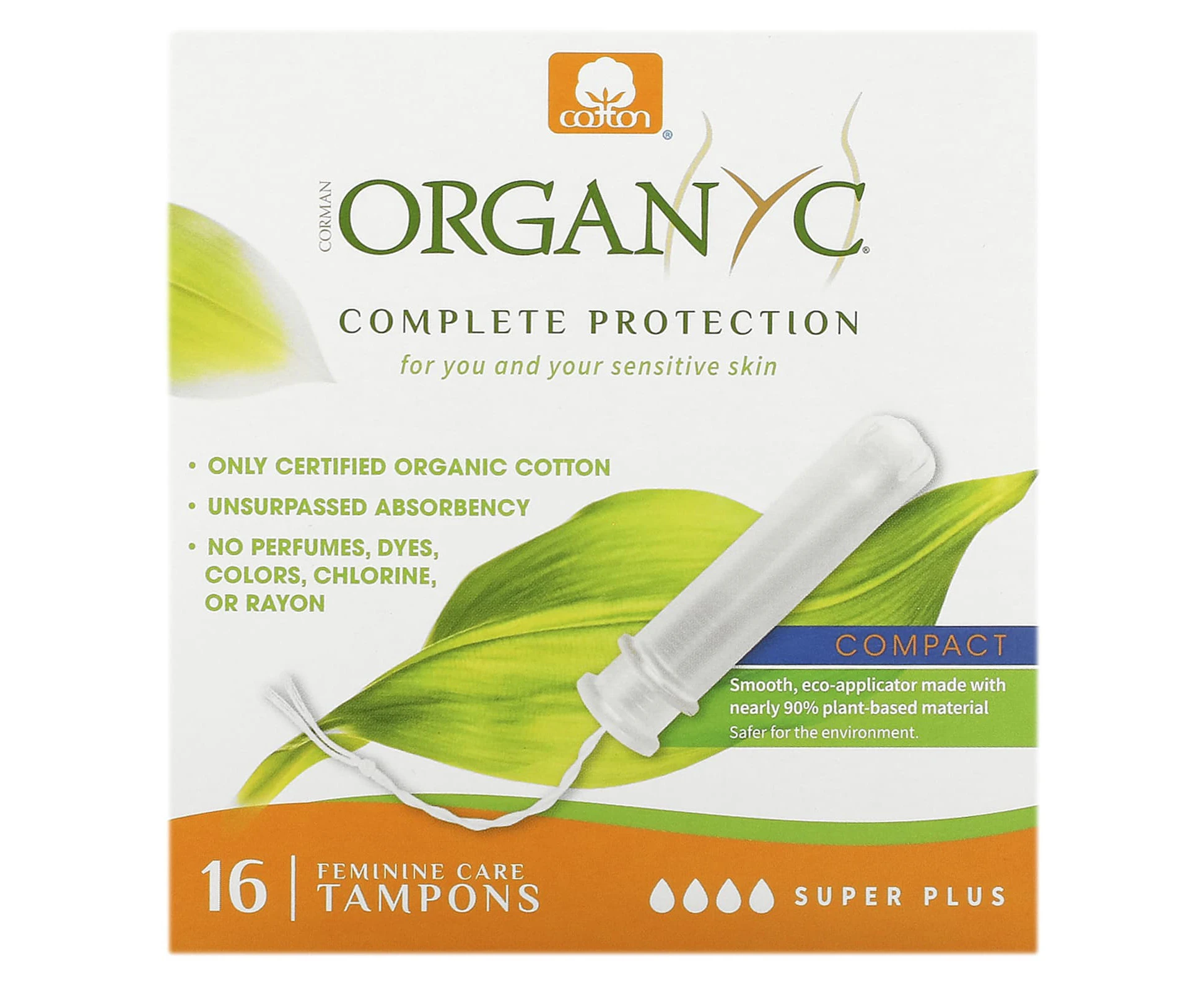 Organyc, Organic Tampons, Compact, Super Plus, 16 Tampons