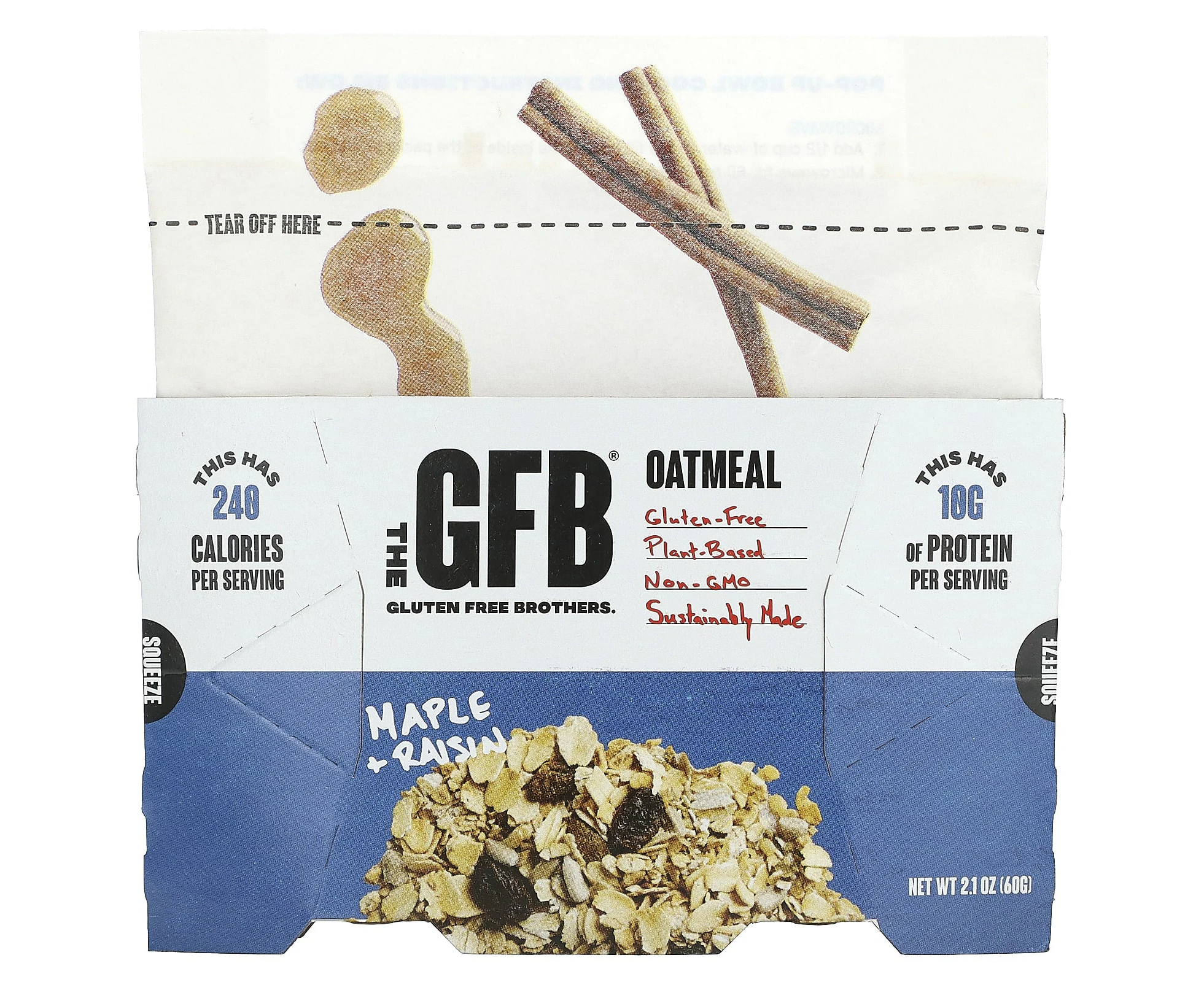 The GFB, Gluten Free Oatmeal, Maple + Raisin, 2.1 oz (60 g)