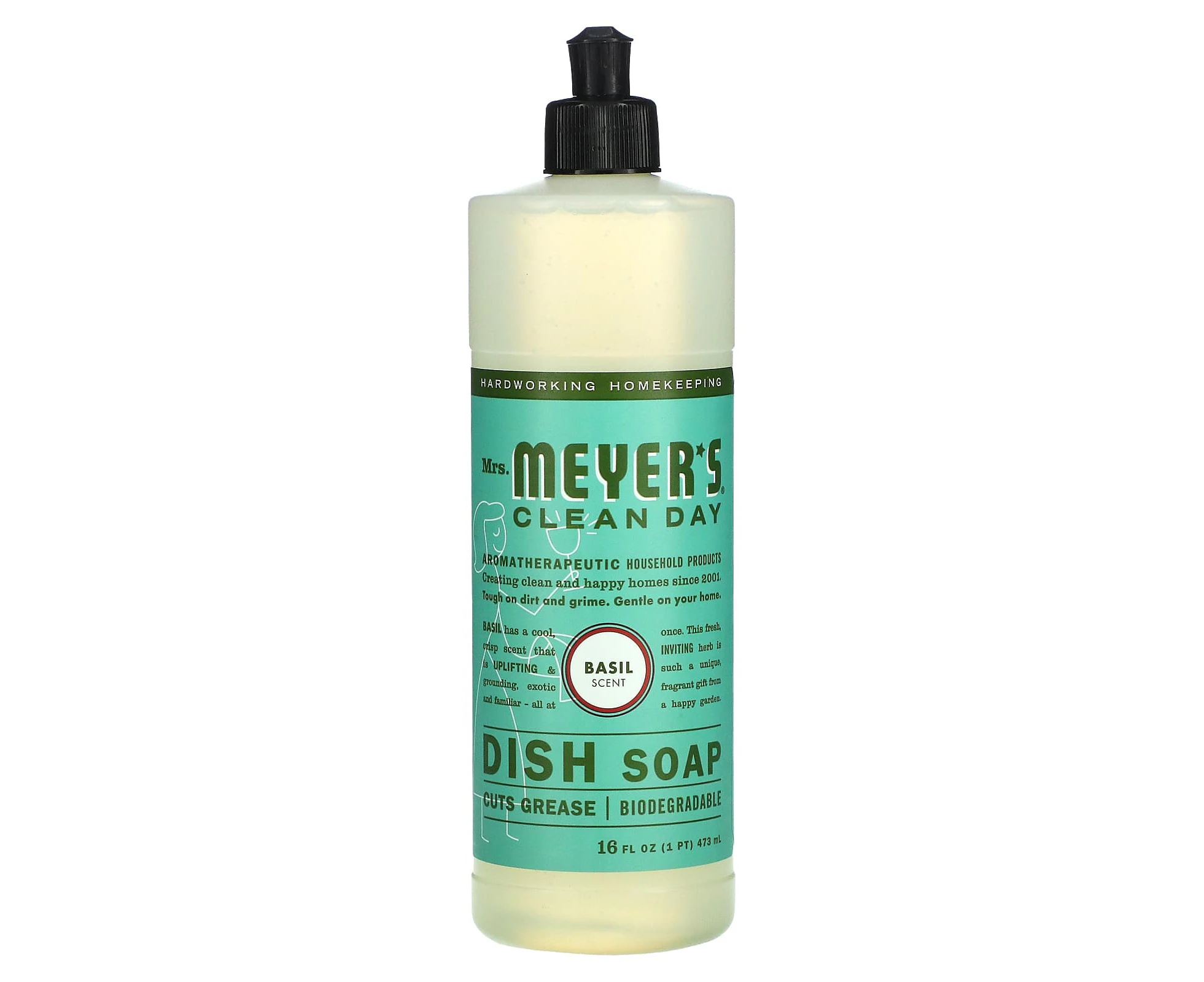 Mrs. Meyers Clean Day, Dish Soap, Basil Scent, 16 fl oz (473 ml)