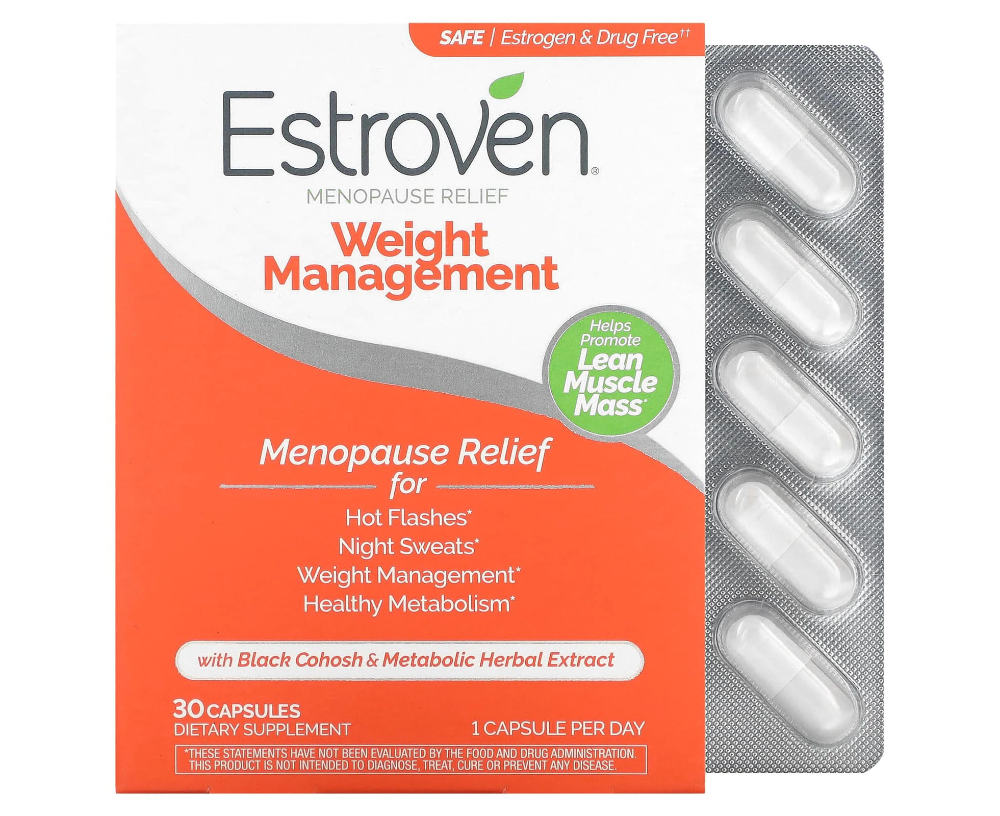 Estroven, Menopause Relief + Weight Management, 30 Capsules