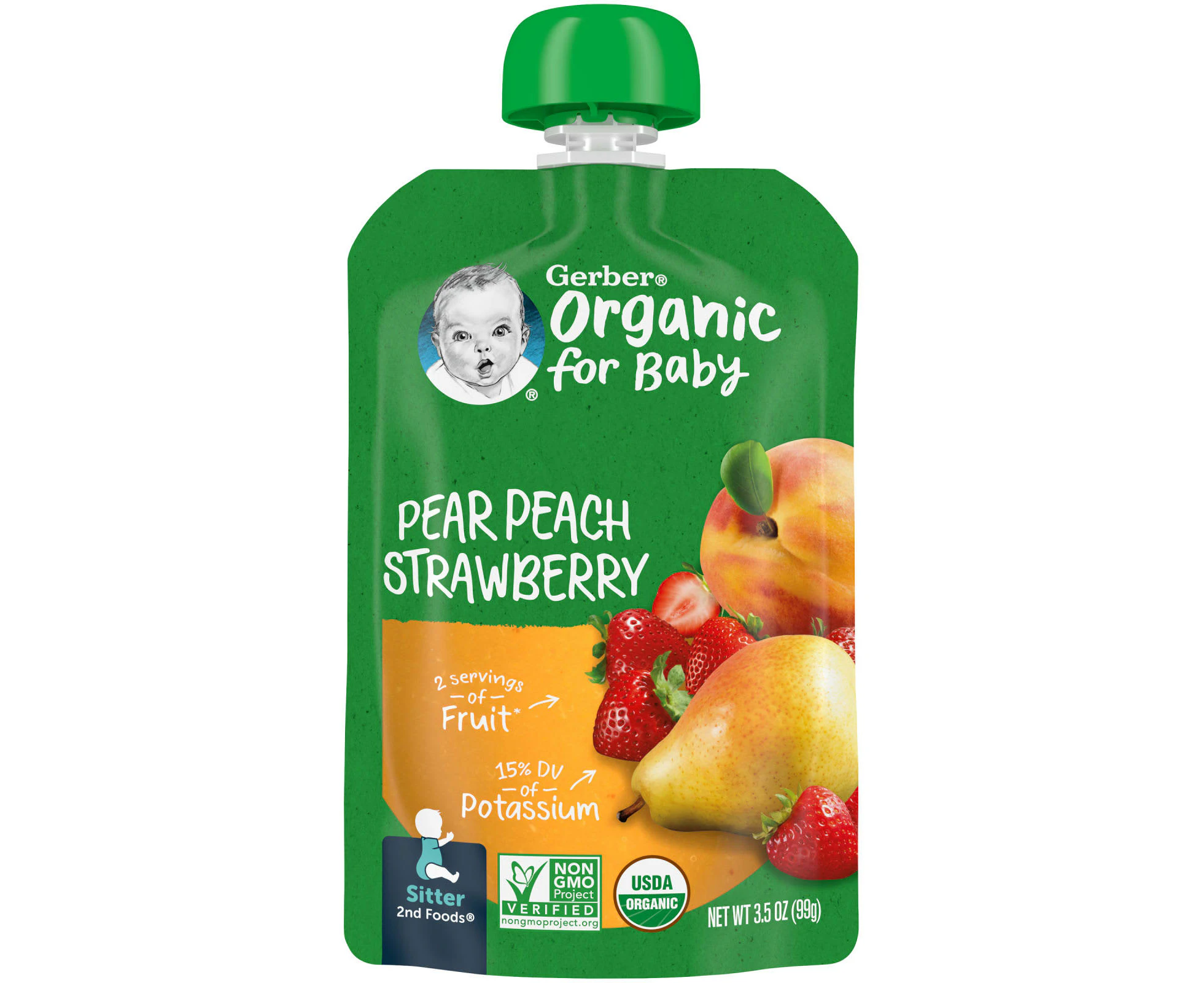 Gerber, Organic for Baby, 2nd Foods, Pear Peach Strawberry, 3.5 oz (99 g)