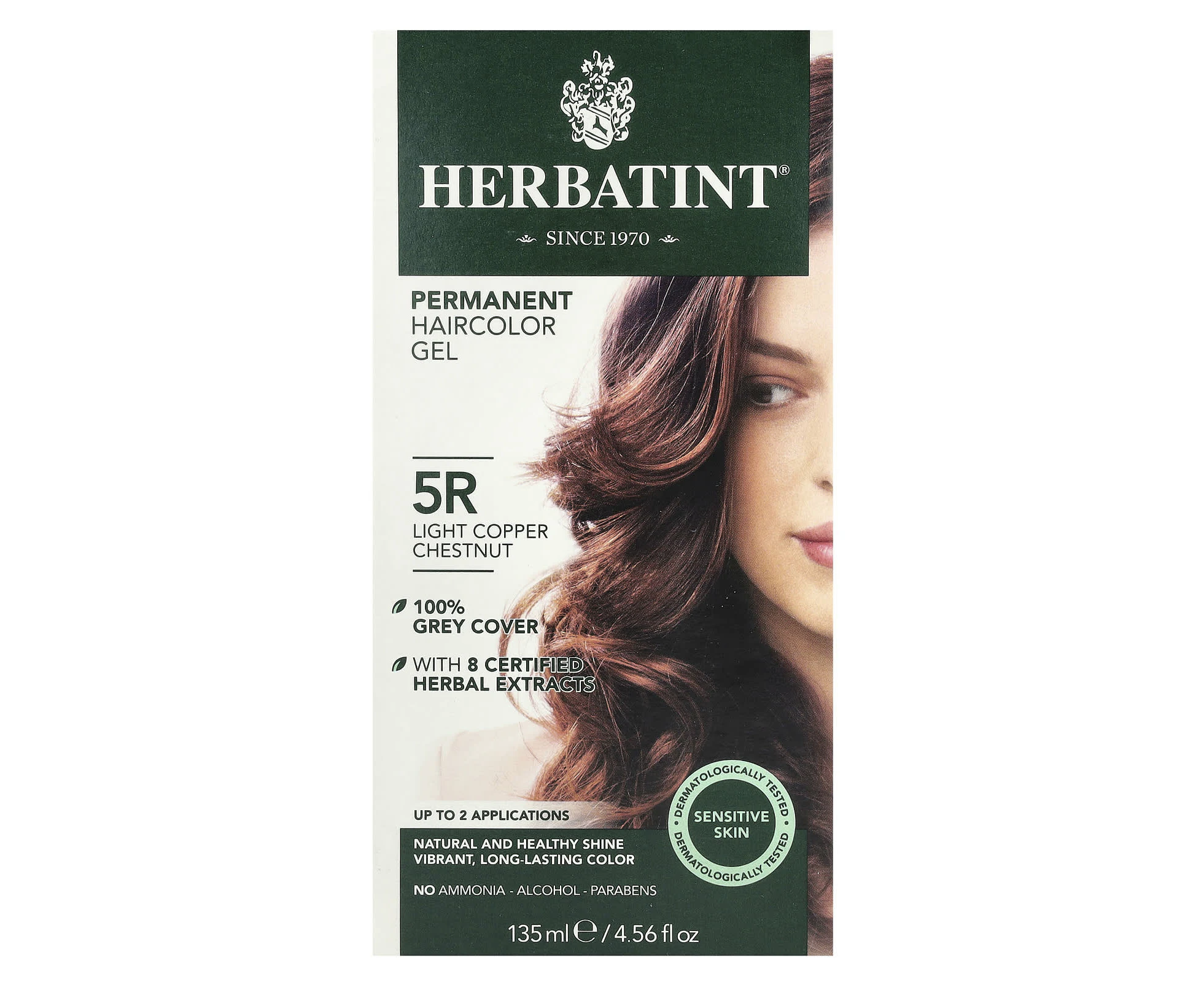 Herbatint, Permanent Haircolor Gel, 5R Light Copper Chestnut, 4.56 fl oz (135 ml)