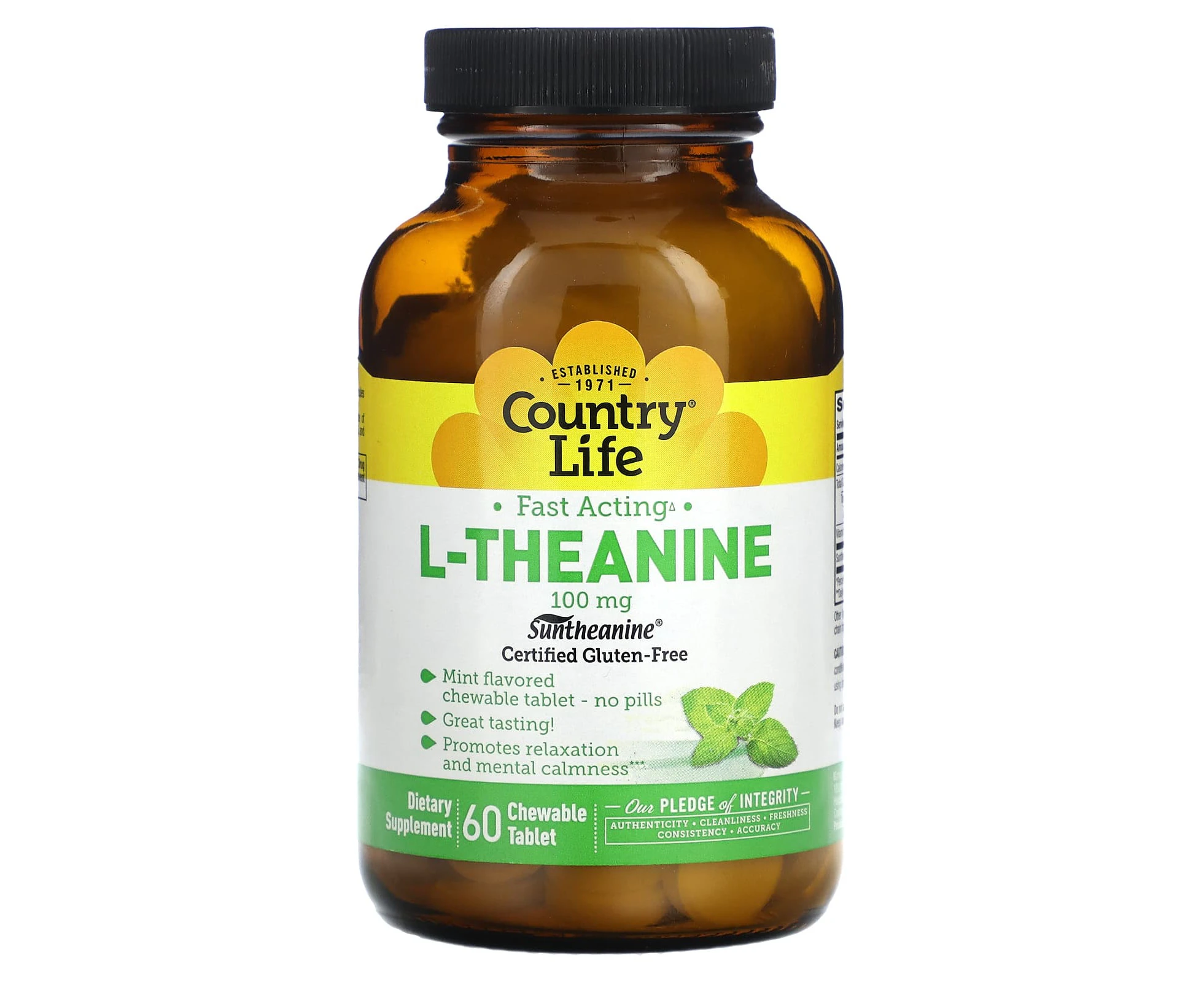 Country Life, L-Theanine, 100 mg, 60 Chewable Tablet