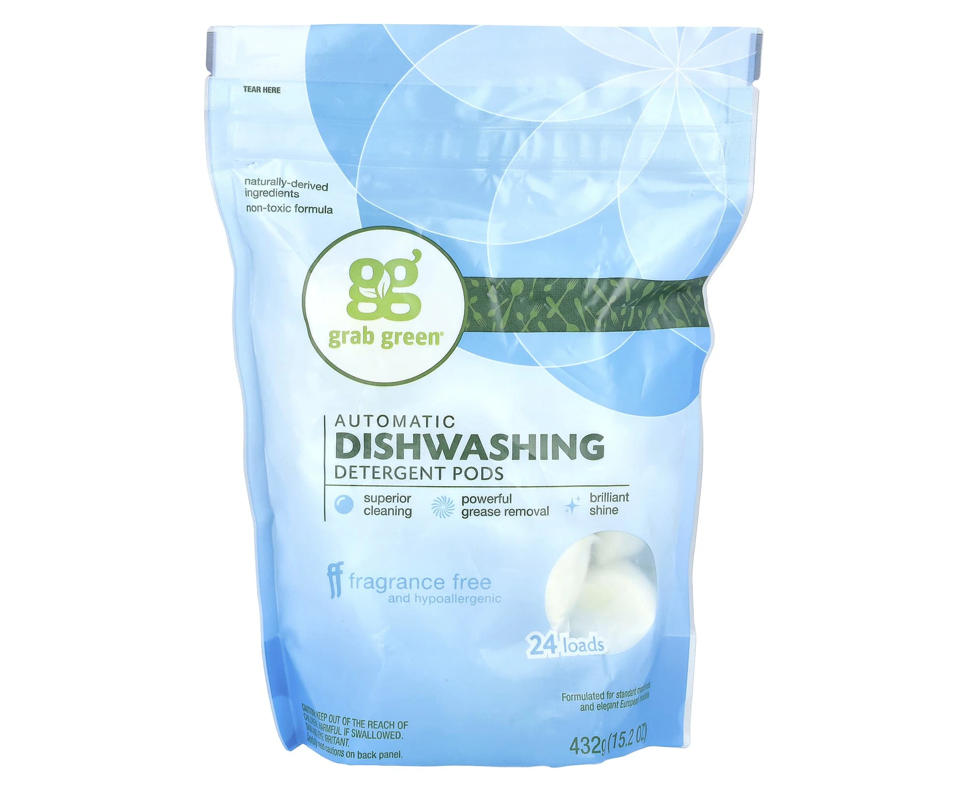 Grab Green, Automatic Dishwashing Detergent Pods, Fragrance Free, 24 Loads, 15.2 oz (432 g)