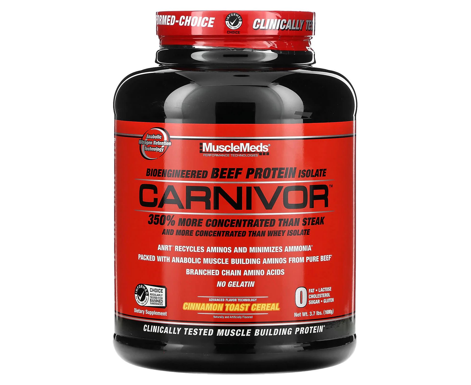 MuscleMeds, Carnivor, Bioengineered Beef Protein Isolate, Cinnamon Toast Cereal, 3.7 lbs (1,680 g)