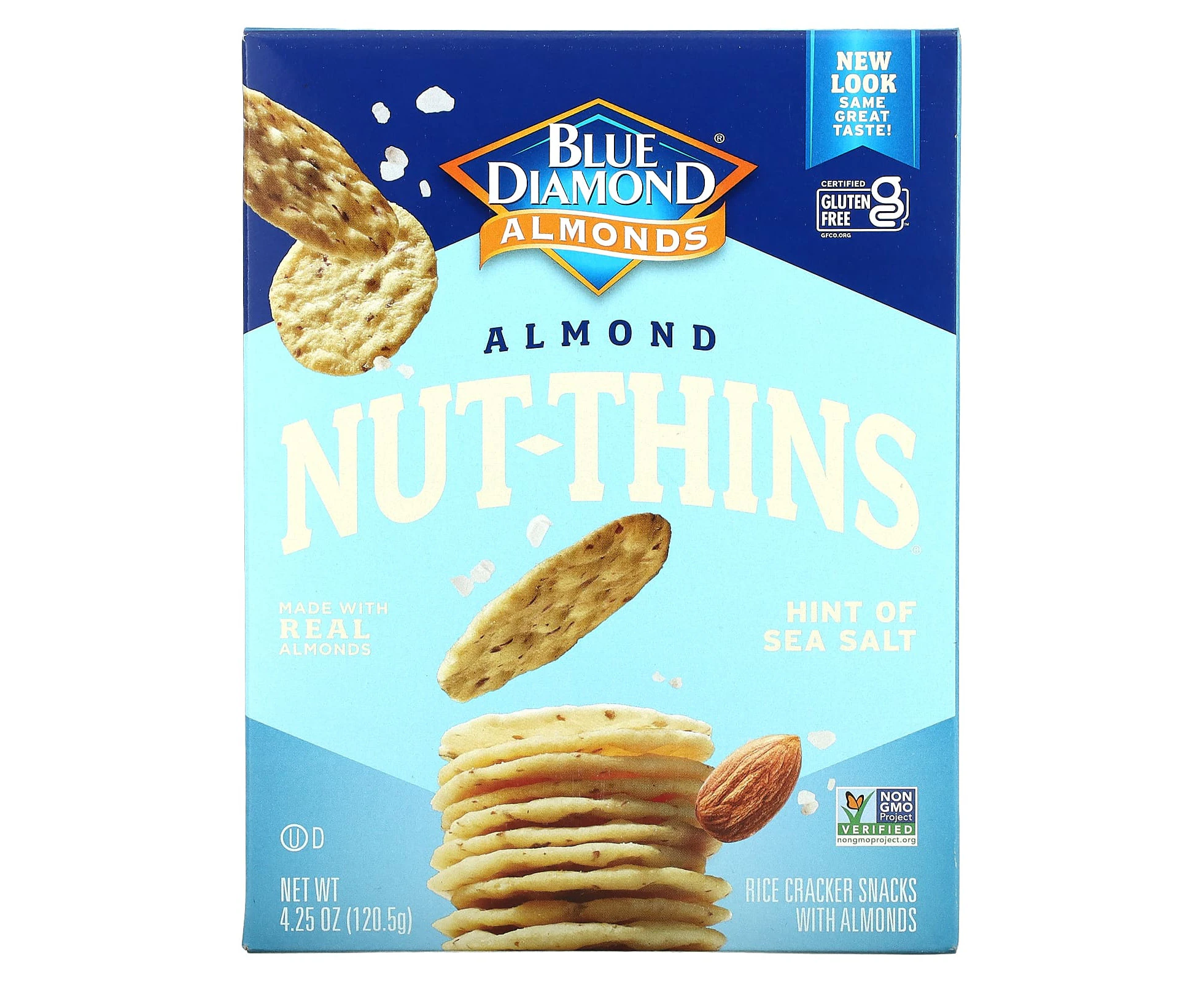 Blue Diamond, Almond Nut-Thins, Rice Cracker Snacks, Hint of Sea Salt, 4.25 oz (120.5 g)