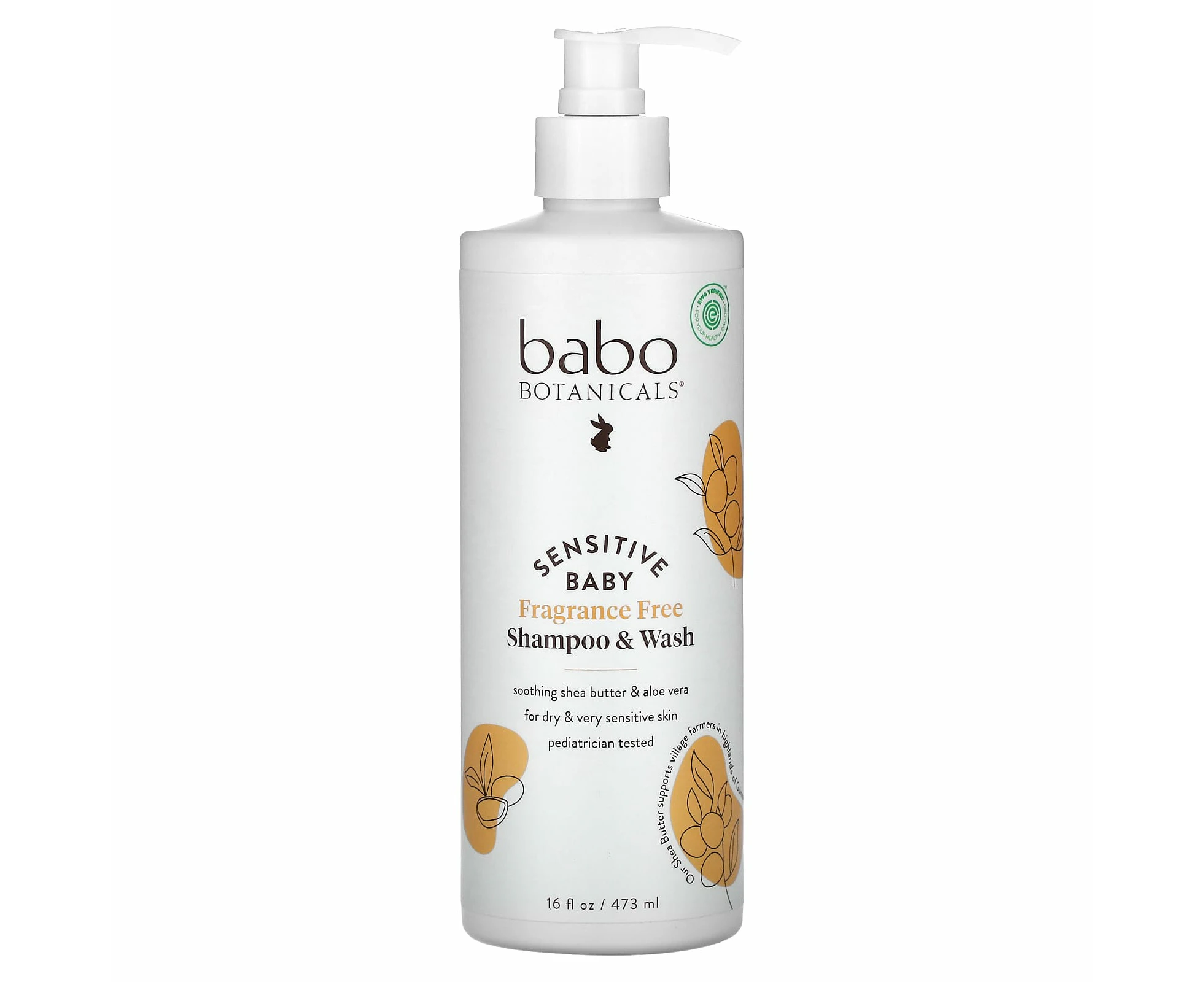 Babo Botanicals, Sensitive Baby, Shampoo & Wash, Fragrance Free, 16 fl oz (473 ml)