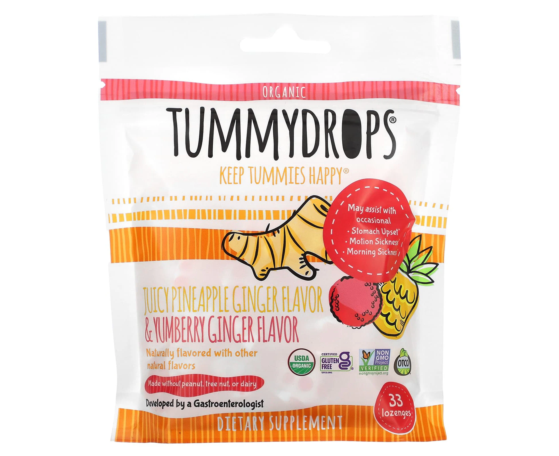 Tummydrops, Organic Juicy Pineapple Ginger & Yumberry Ginger, 33 Lozenges