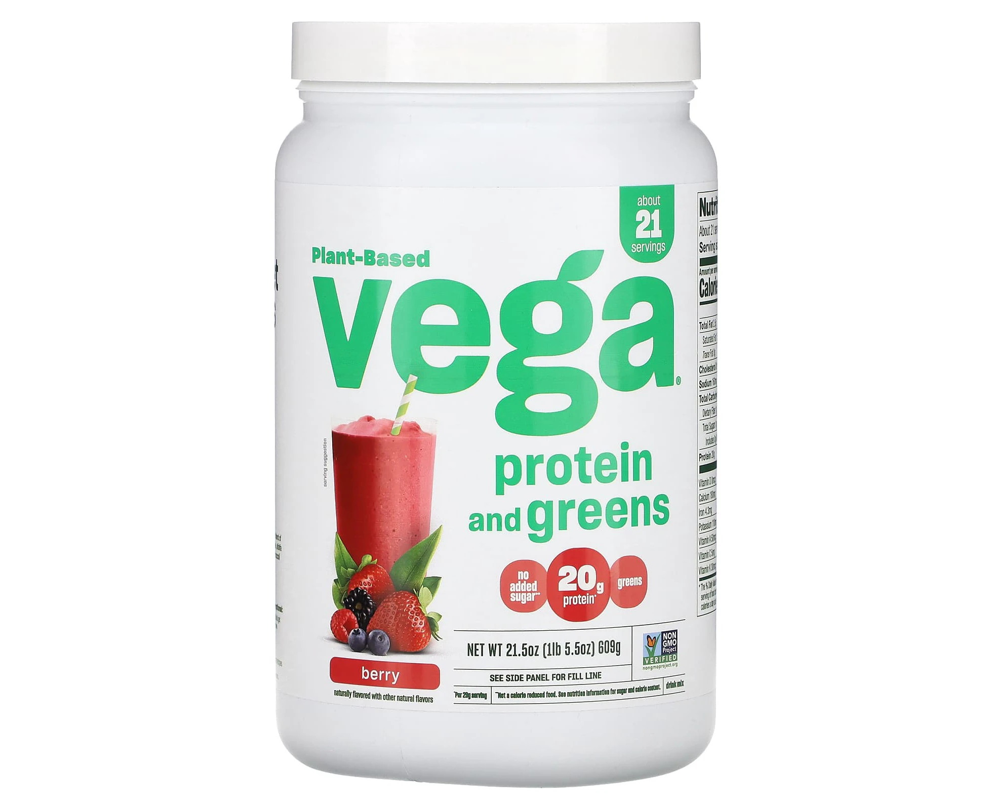 Vega, Plant Based Protein and Greens, Berry, 1 lb 5.5 oz (609 g)