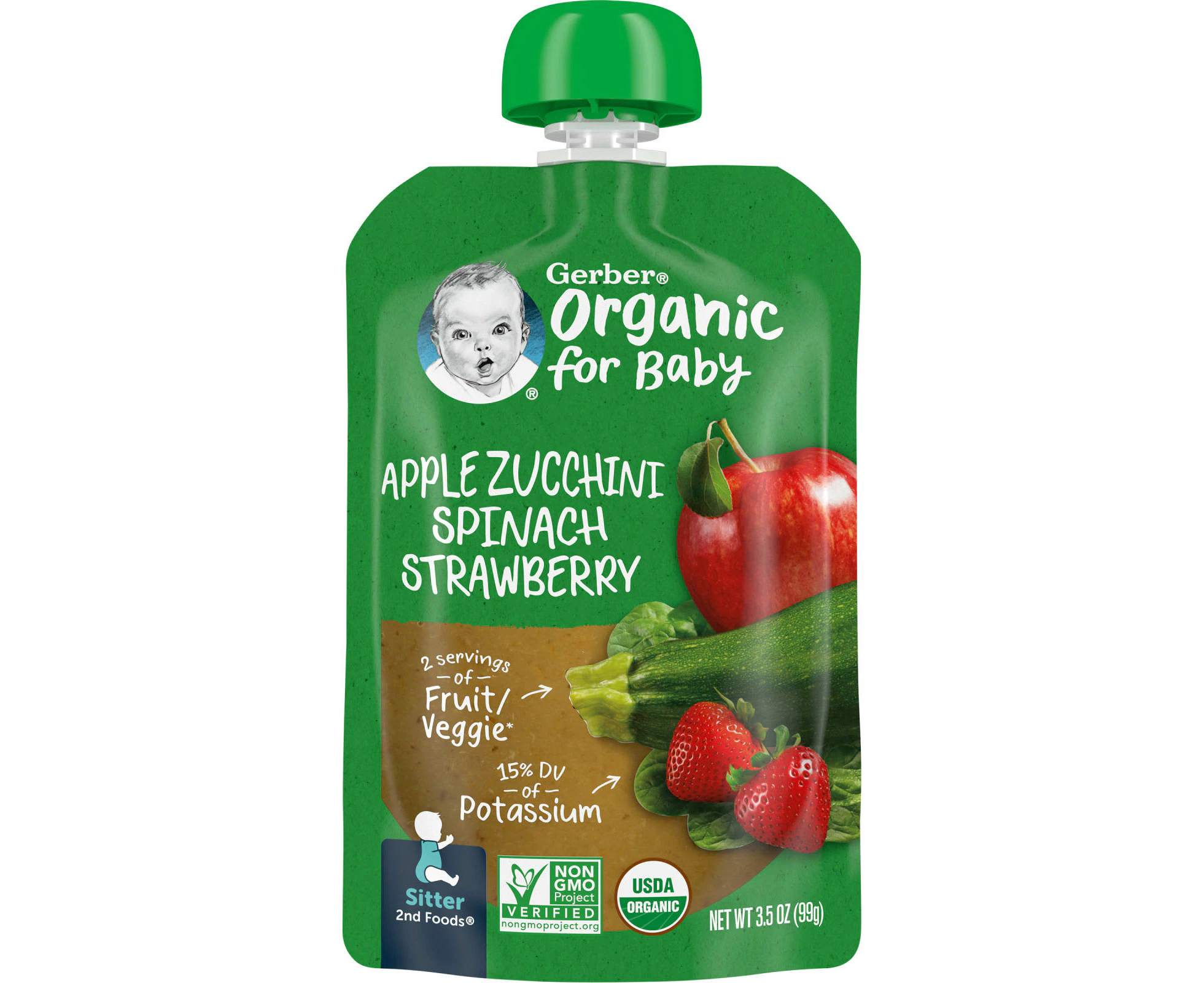 Gerber, Organic for Baby, 2nd Foods, Apple, Zucchini, Spinach, Strawberry, 3.5 oz (99 g)