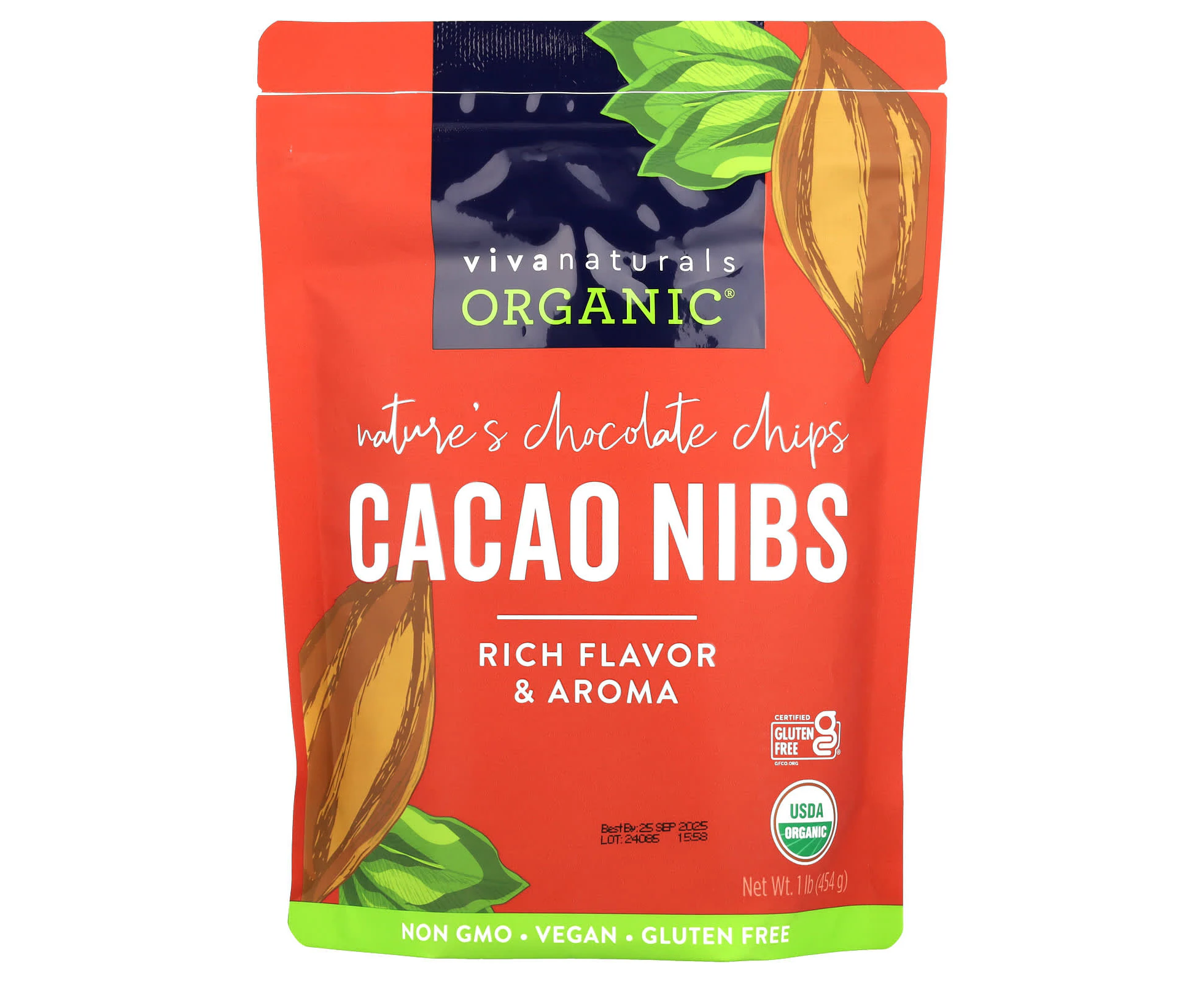 Viva Naturals, Organic¬Æ Cacao Nibs, 1 lb (454 g)