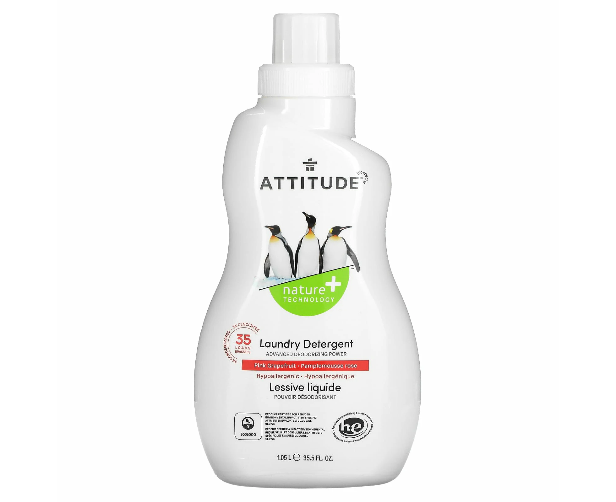 ATTITUDE, Laundry Detergent, Pink Grapefruit, 35 Loads, 35.5 fl oz (1.05 l)