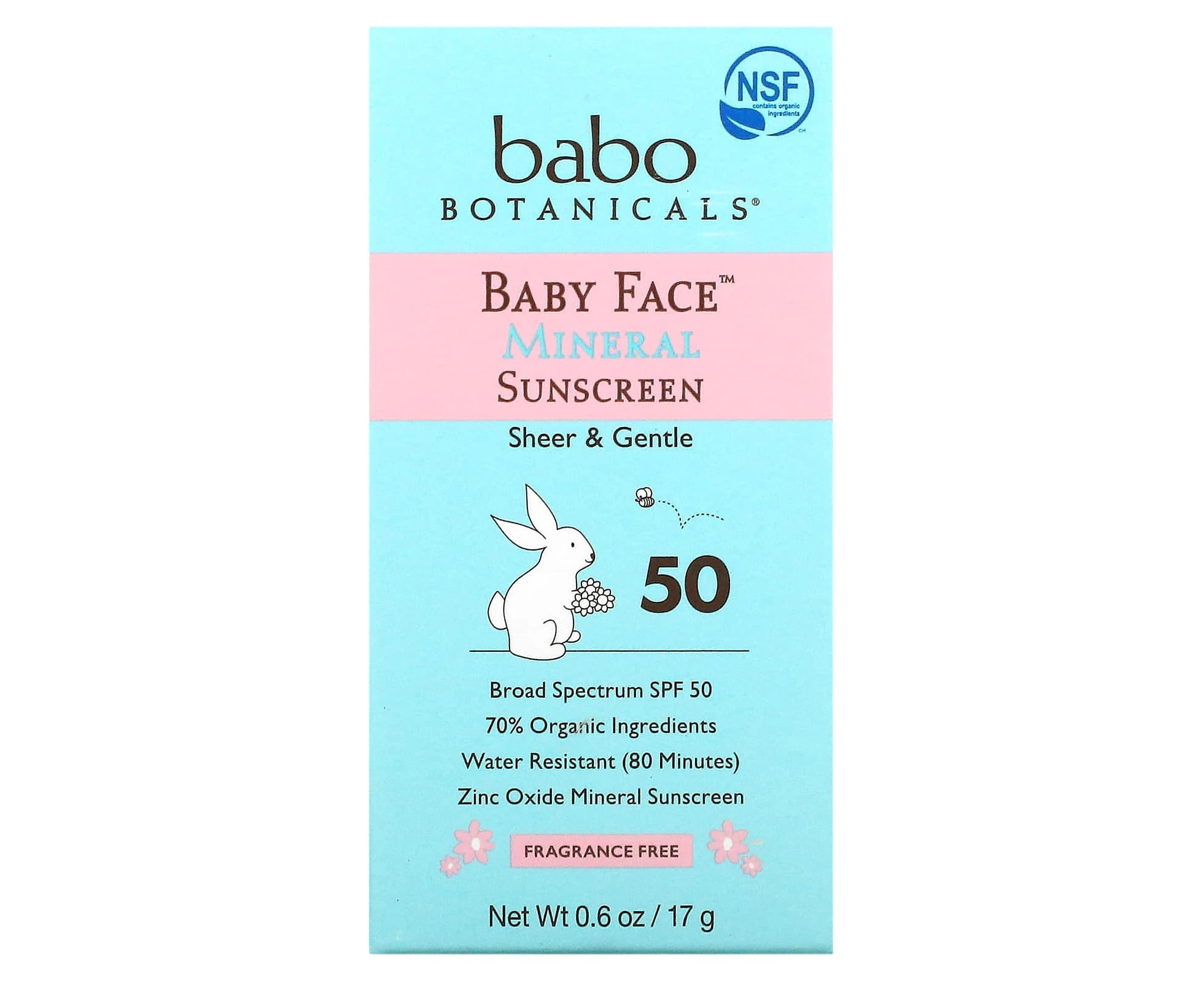 Babo Botanicals, Baby Face, Mineral Sunscreen Stick, SPF 50, Fragrance Free, 0.6 oz (17 g)