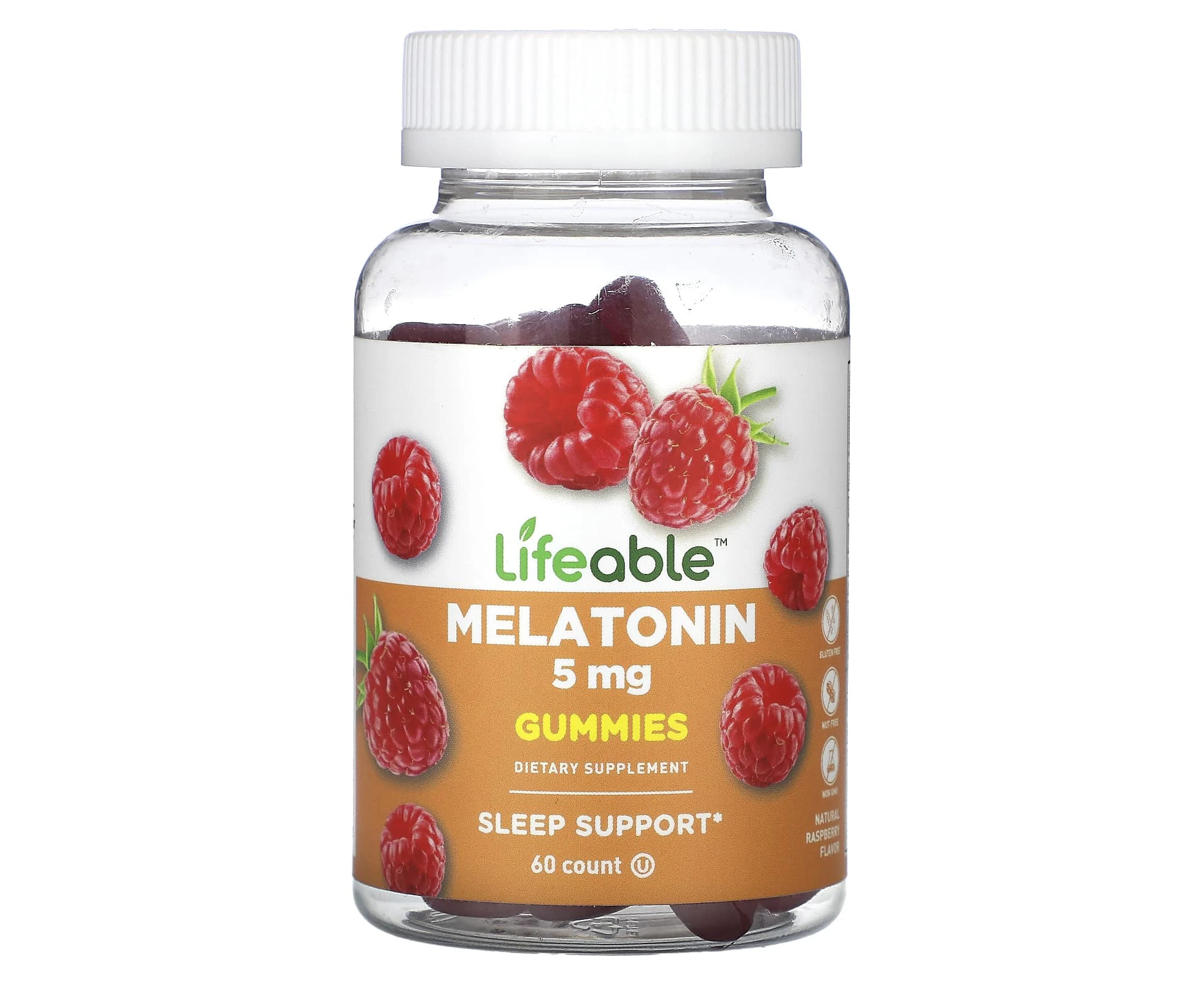 Lifeable, Melatonin Gummies, Natural Raspberry, 5 mg, 60 Gummies (2.5 mg per Gummy)