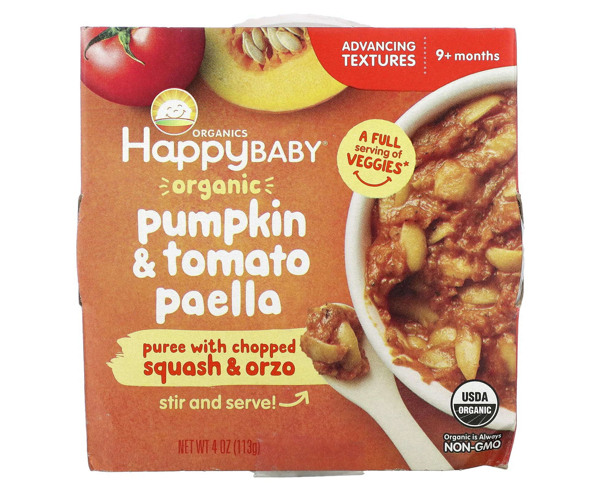 Happy Family Organics, Happy Baby, Organic Pumpkin & Tomato Paella, 9+ Months, 4 oz (113 g)