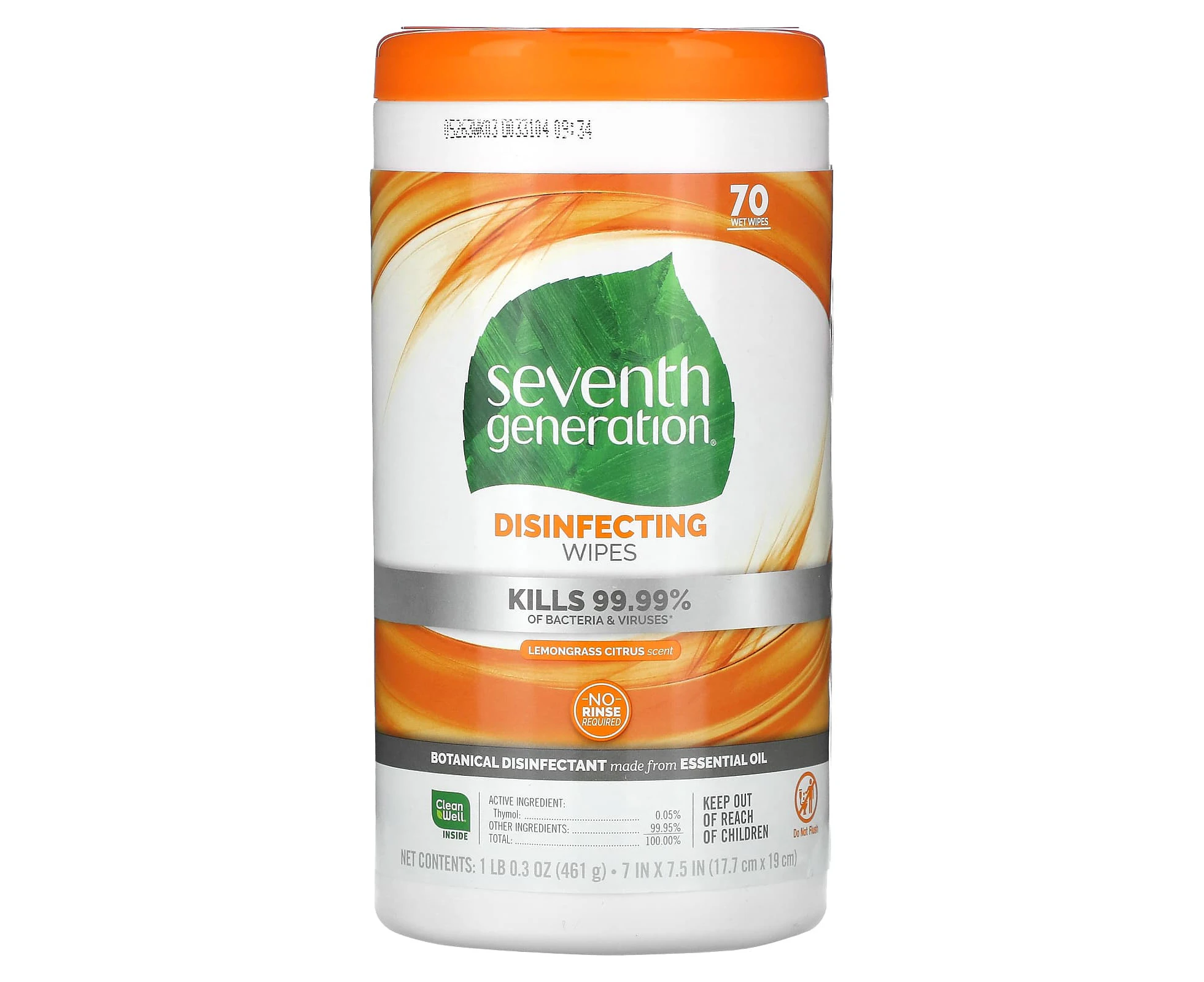 Seventh Generation, Disinfecting Wipes, Lemongrass Citrus, 70 Wet Wipes, 1 lb 0.3 oz (461 g)