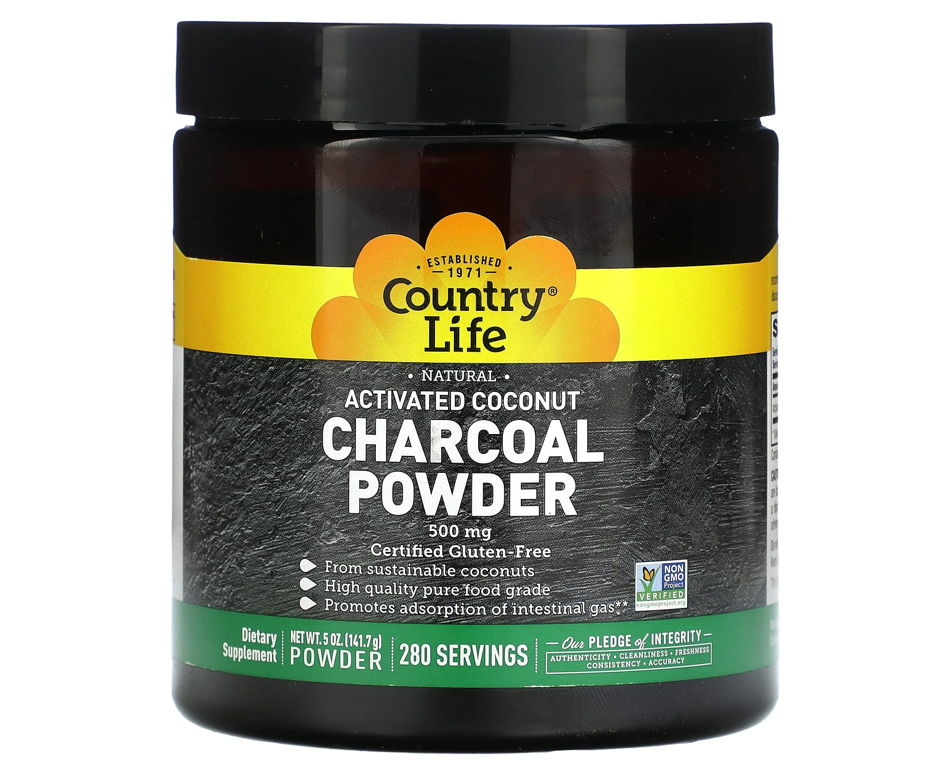 Country Life, Activated Coconut Charcoal Powder, 500 mg, 5 oz (141.7 g)