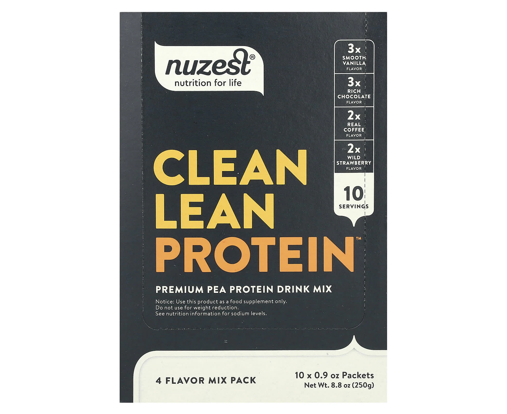 Nuzest, Clean Lean Protein, 4 Flavor Mix Pack, 10 Packets, 0.9 oz (25 g) Each