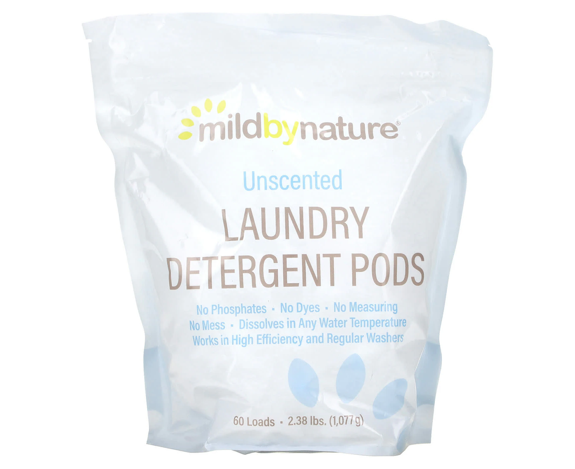 Mild By Nature, Laundry Detergent Pods, Unscented, 60 Loads, 2.38 lbs (1,077 g)