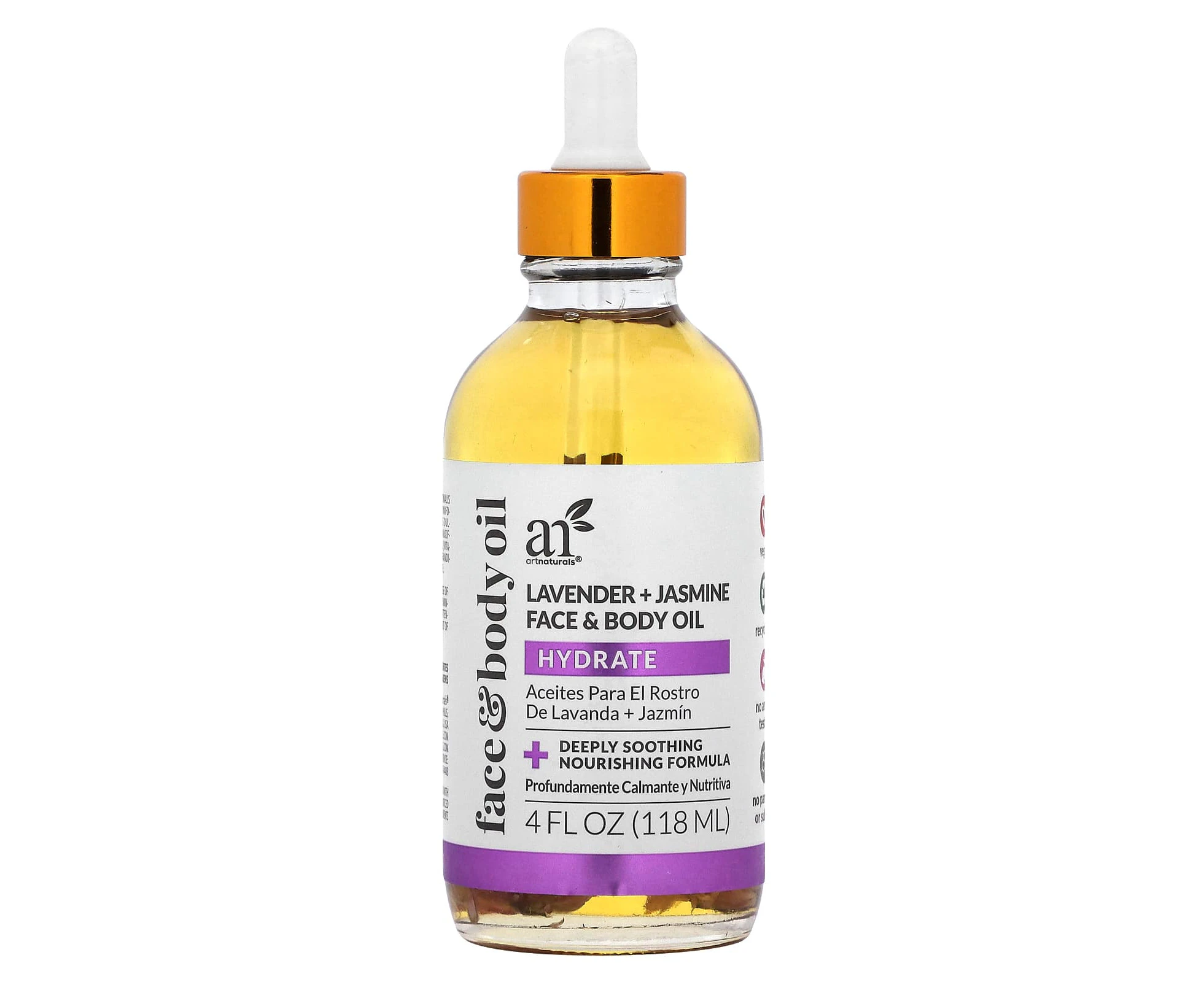 artnaturals, Face & Body Oil, Lavender + Jasmine , 4 fl oz (118 ml)