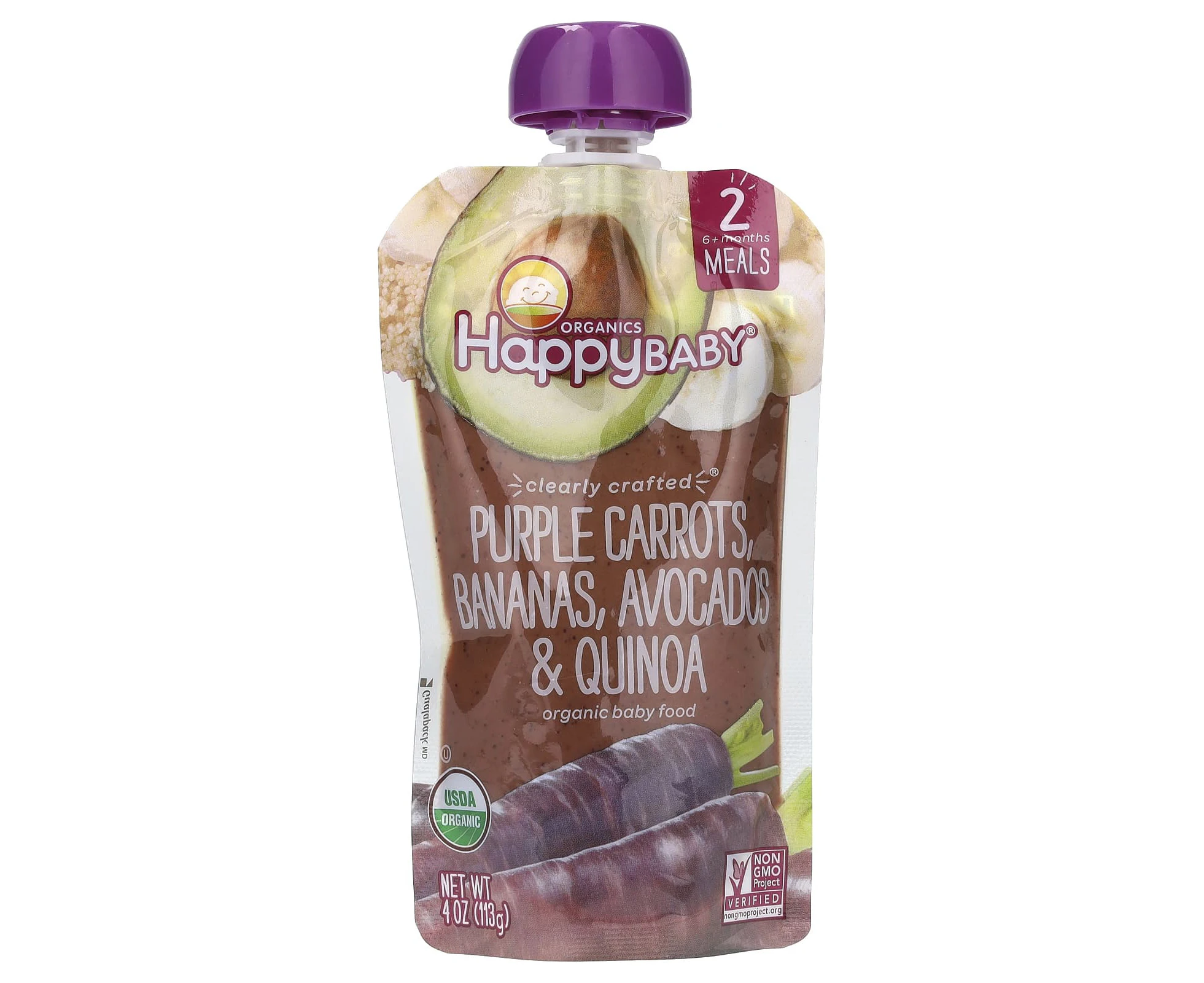 Happy Family Organics, Happy Baby, Organic Baby Food, 6+ Months, Purple Carrots, Bananas, Avocados & Quinoa, 4 oz (113 g)