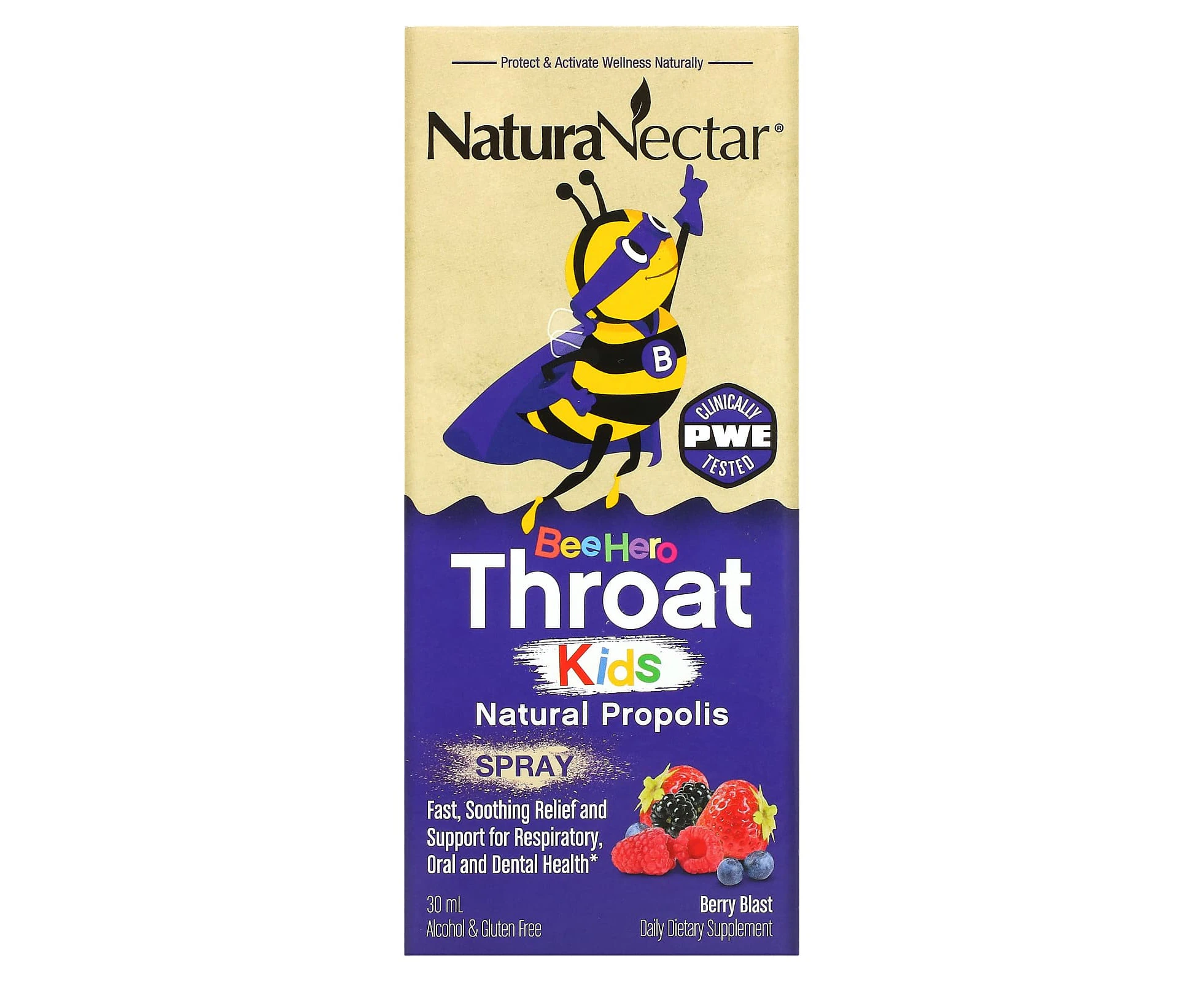 NaturaNectar, Bee Hero Throat Kids, Natural Propolis Spray, Berry Blast, 30 ml