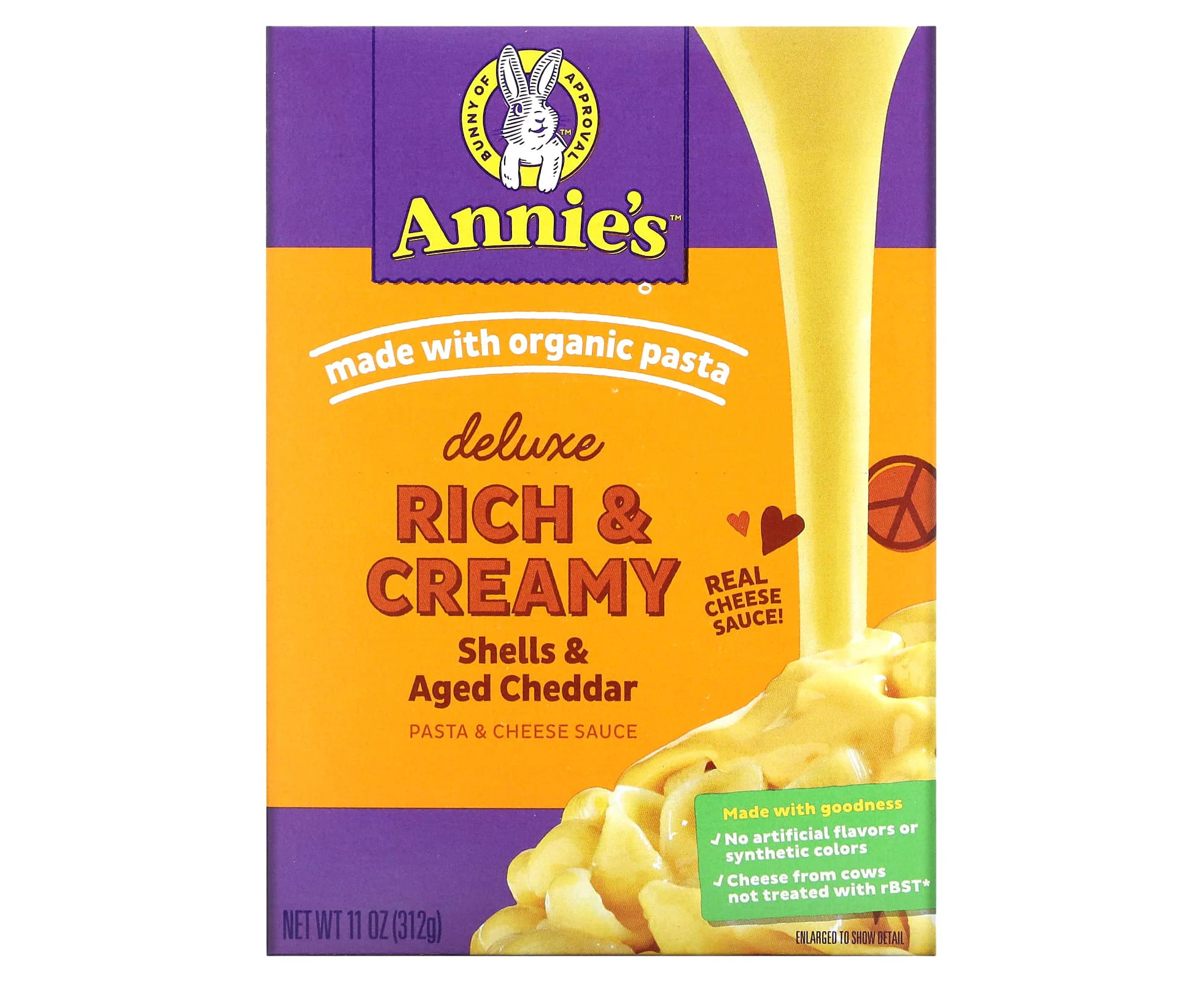 Annie's Homegrown, Deluxe Rich & Creamy, Pasta & Cheese Sauce, Shells & Aged Cheddar, 11 oz (312 g)