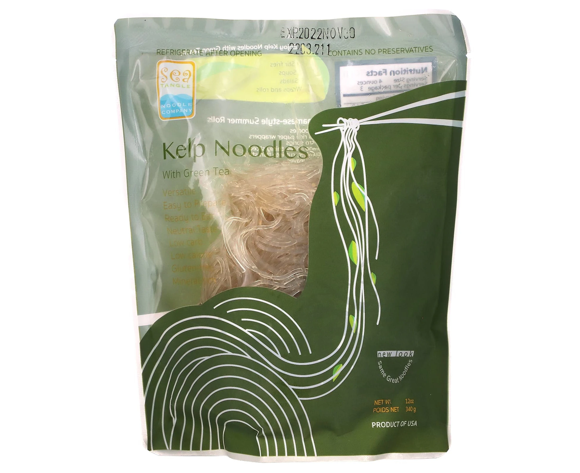 Sea Tangle Noodle Company, Kelp Noodles with Green Tea, 12 oz (340 g)