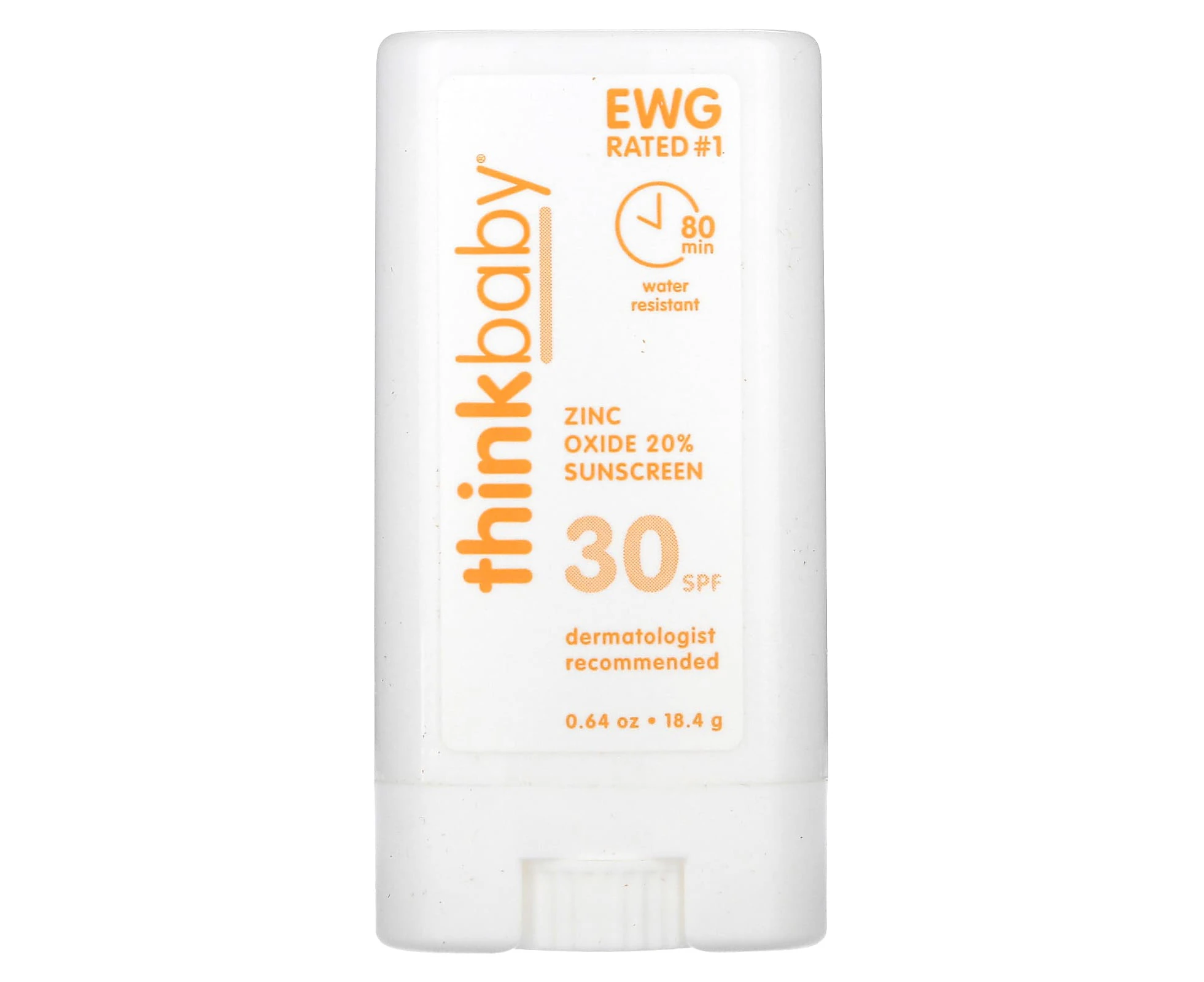 think, Thinkbaby, Zinc Oxide Sunscreen Stick, SPF 30, 0.64 oz (18.4 g)