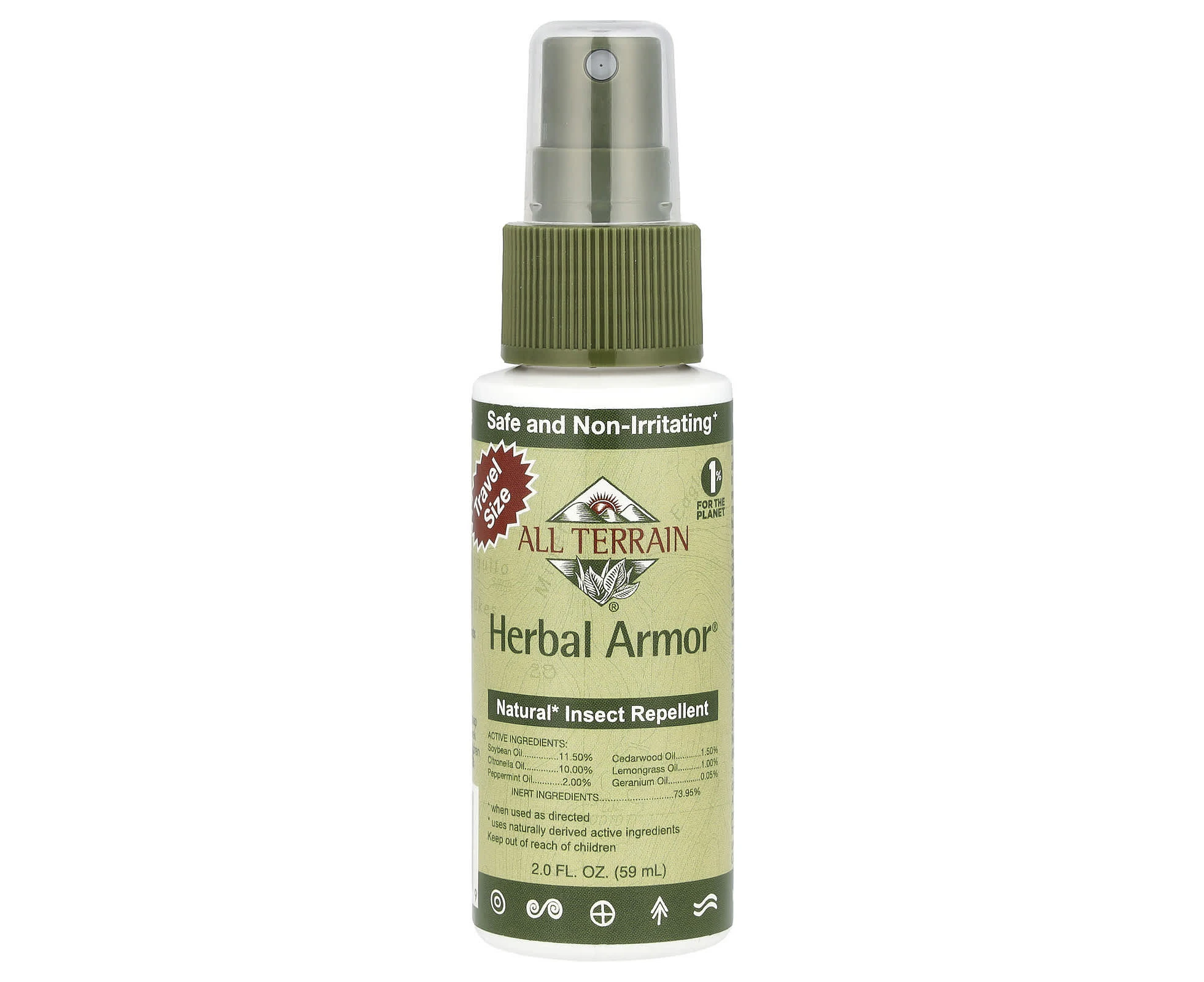 All Terrain, Herbal Armor, Natural Insect Repellent DEET-Free Pump Spray, 2.0 fl oz (59 ml)