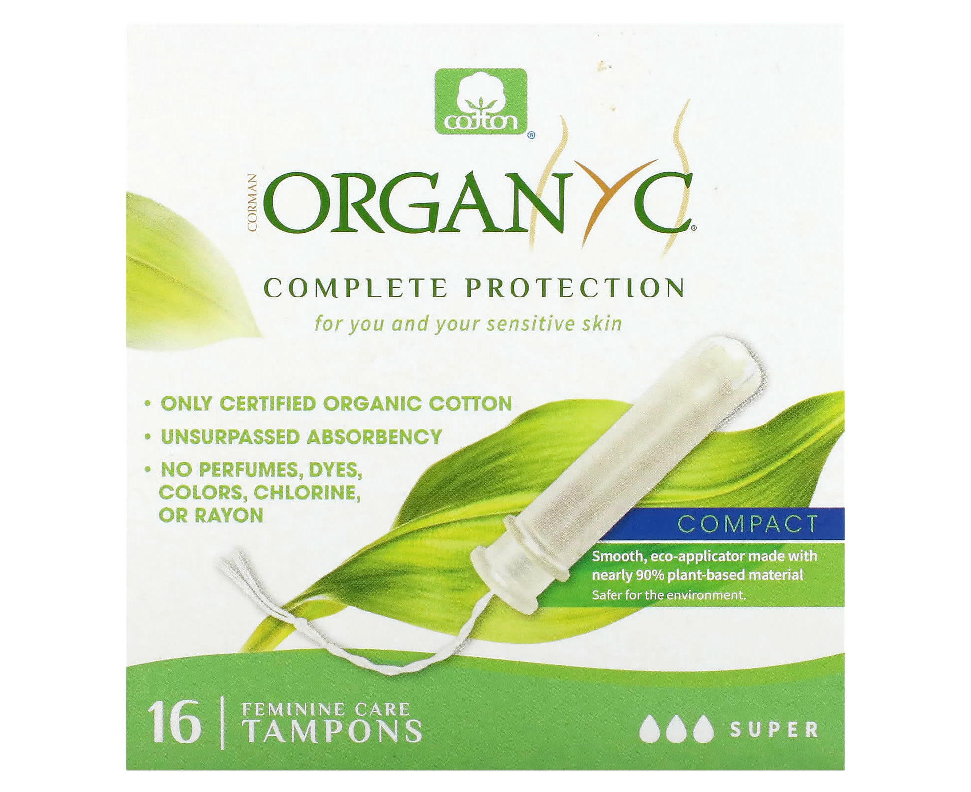 Organyc, Organic Tampons, Compact, Super, 16 Tampons