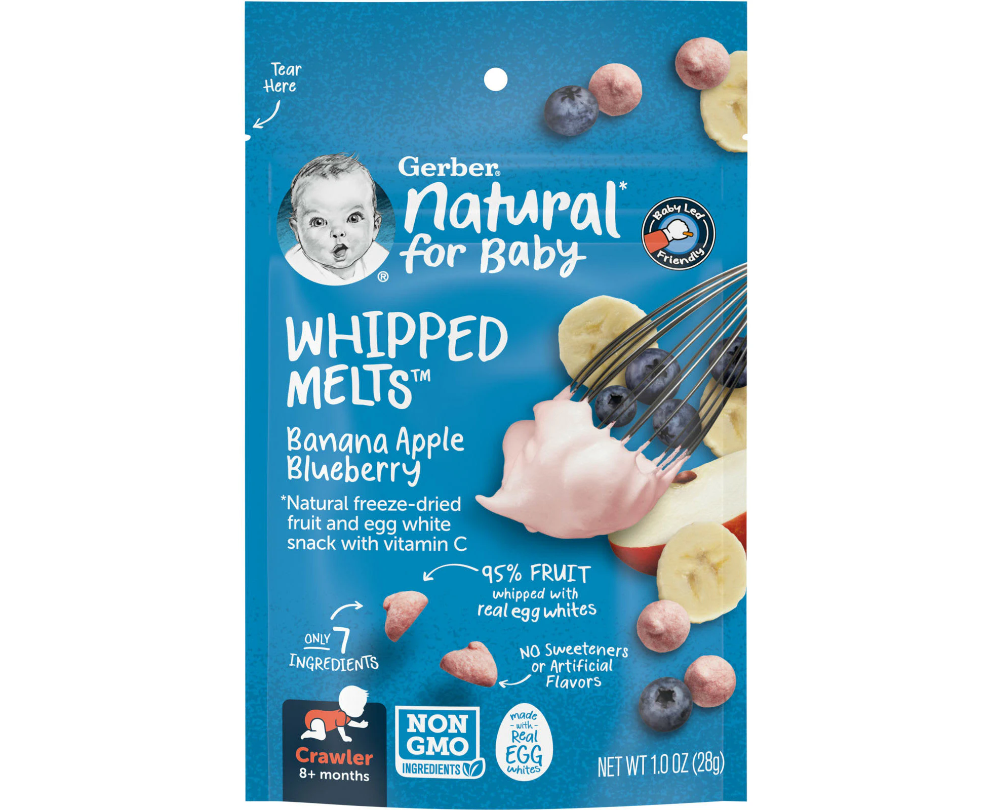 Gerber, Natural for Baby, Whipped Melts, 8+ Months, Banana, Apple, Blueberry, 1 oz (28 g)