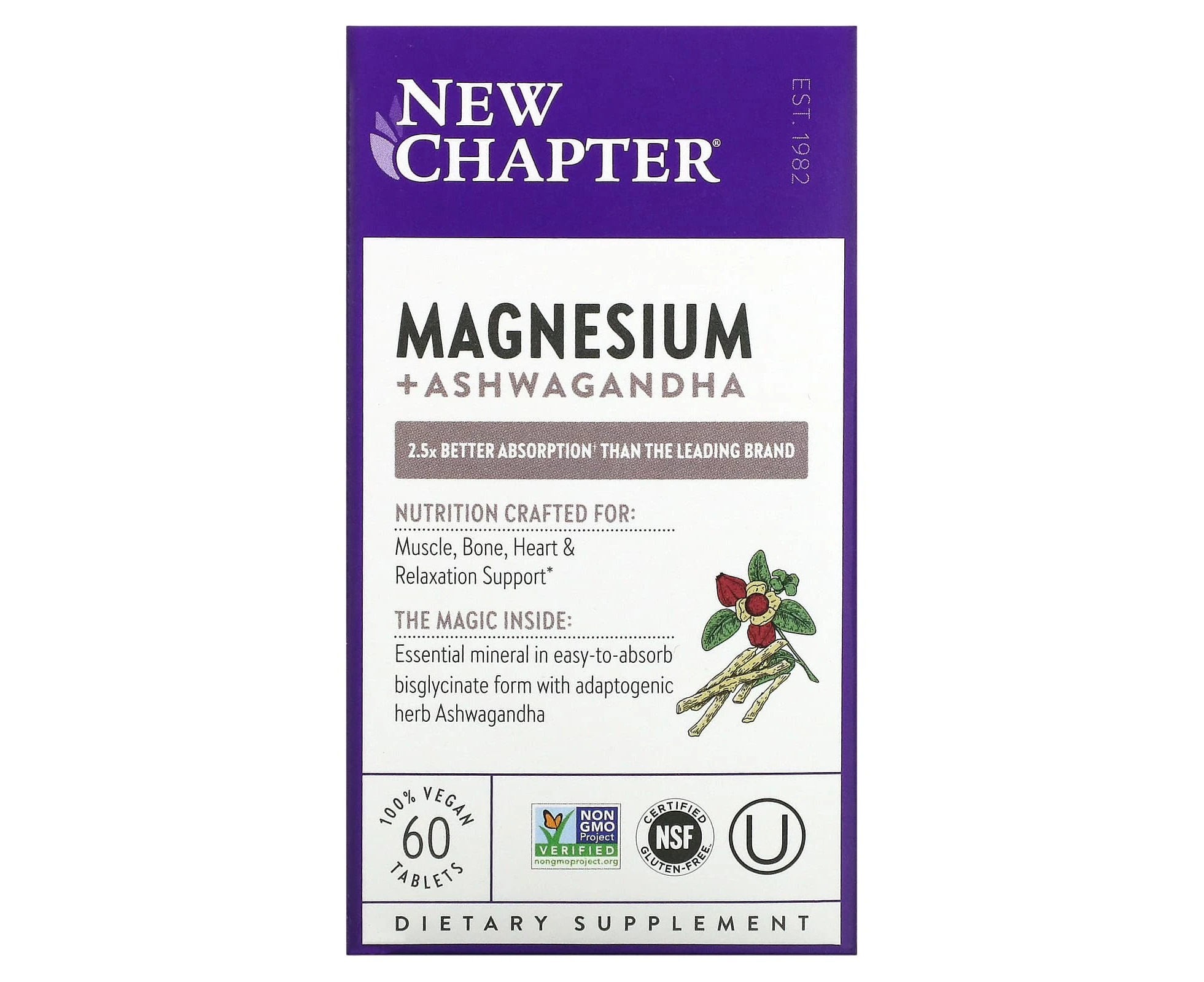 New Chapter, Magnesium + Ashwagandha, 60 Vegan Tablets