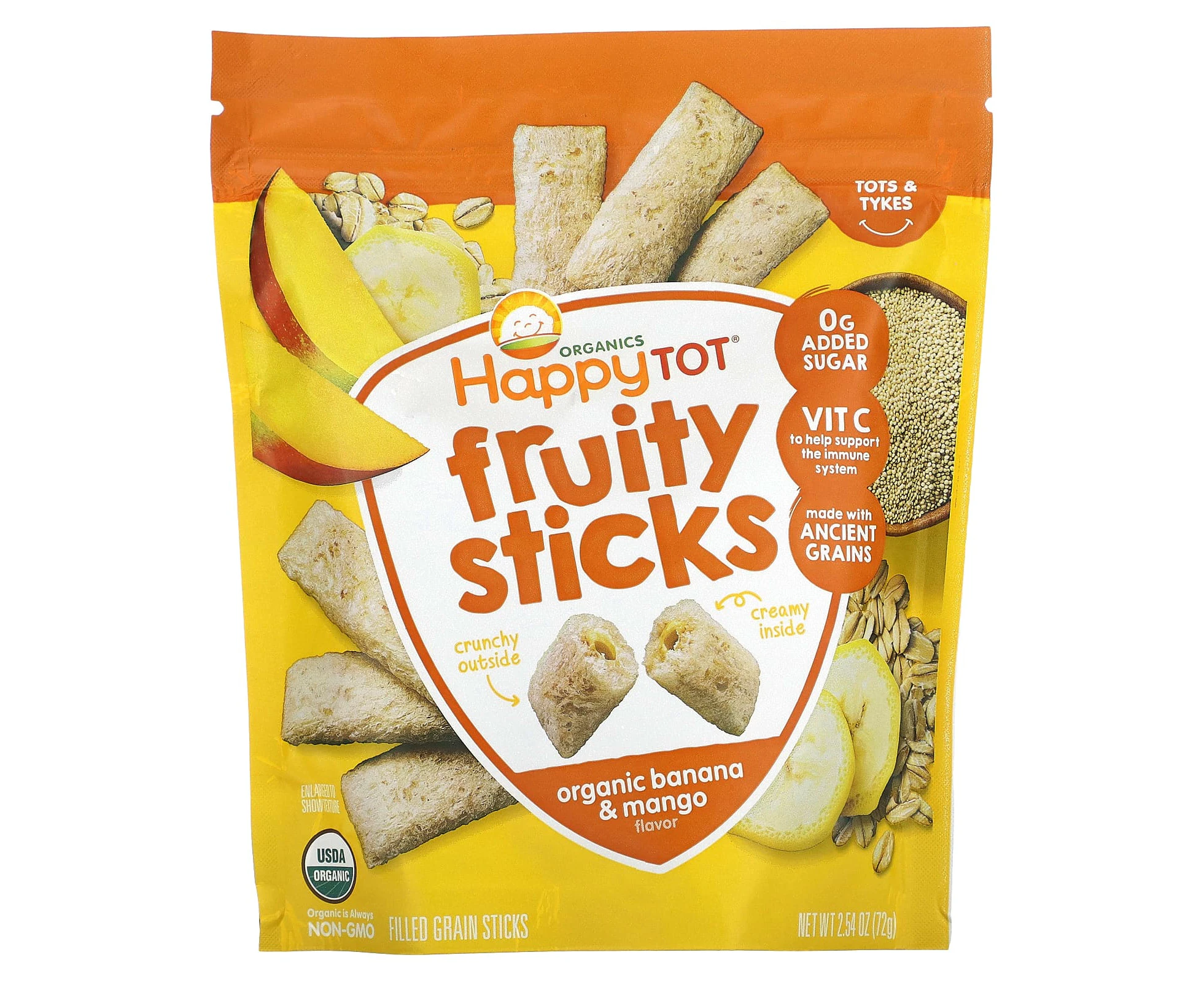 Happy Family Organics, Happy Tot, Fruity Sticks, Organic Banana & Mango, 2.54 oz (72 g)