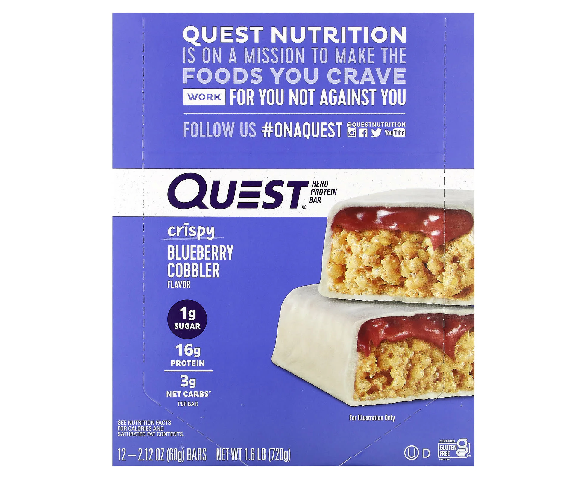 Quest Nutrition, Hero Protein Bar, Crispy Blueberry Cobbler, 12 Bars, 2.12 oz (60 g) Each