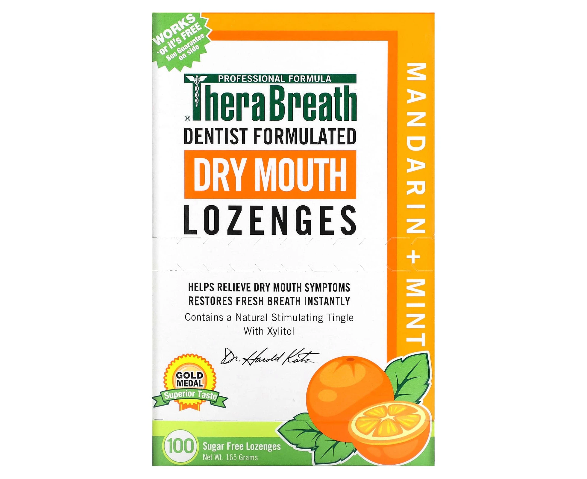 TheraBreath, Dry Mouth Lozenges, Mandarin Mint, 100 Sugar Free Lozenges