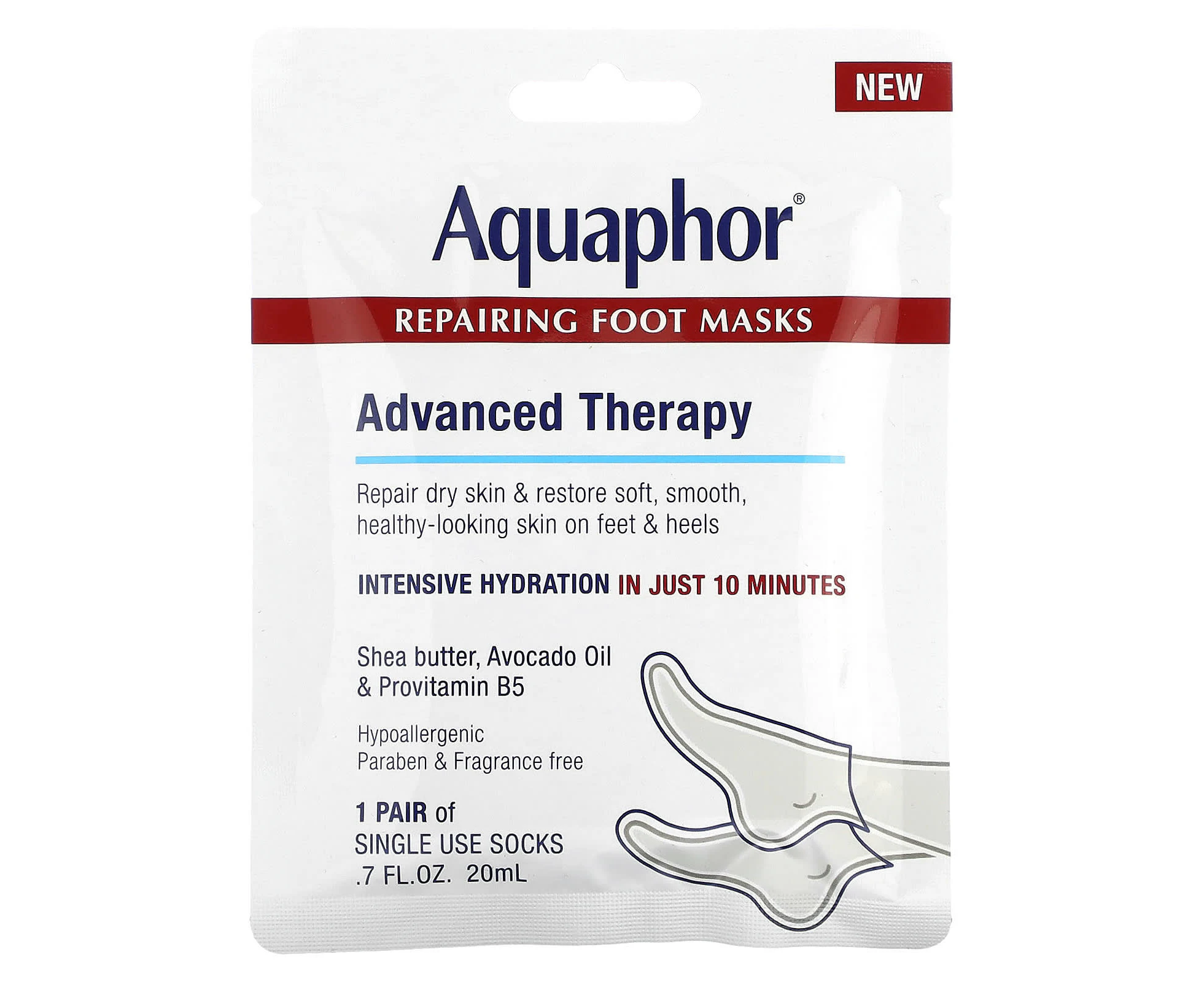 Aquaphor, Repairing Foot Masks, 1 Pair, .7 fl oz (20 ml)