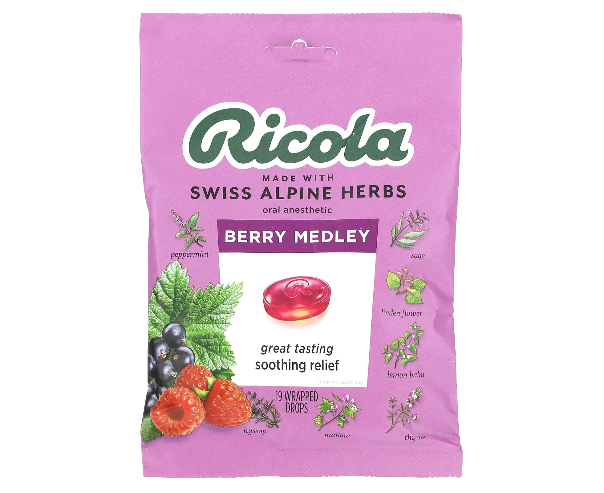 Ricola, Oral Anesthetic, Berry Medley , 19 Wrapped Drops