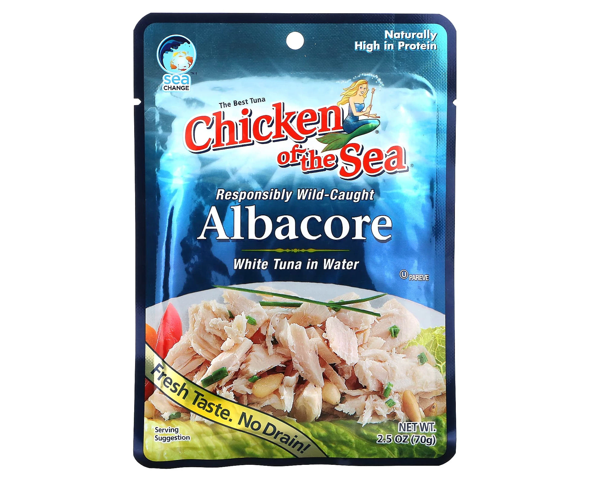 Chicken of the Sea, Wild-Caught Albacore, White Tuna in Water, 2.5 oz (70 g)