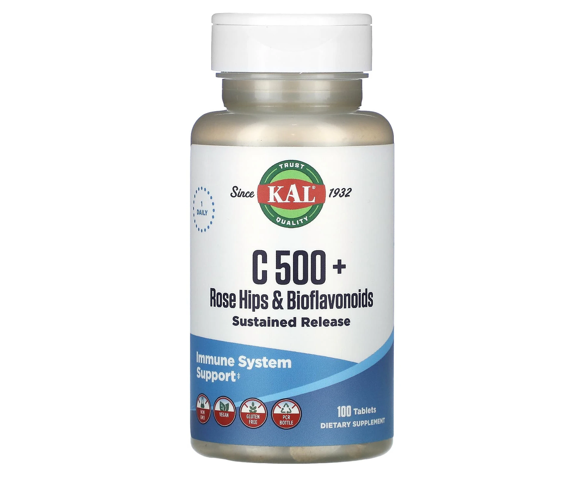 KAL, C 500 + Rose Hips & Bioflavonoids, 100 Tablets