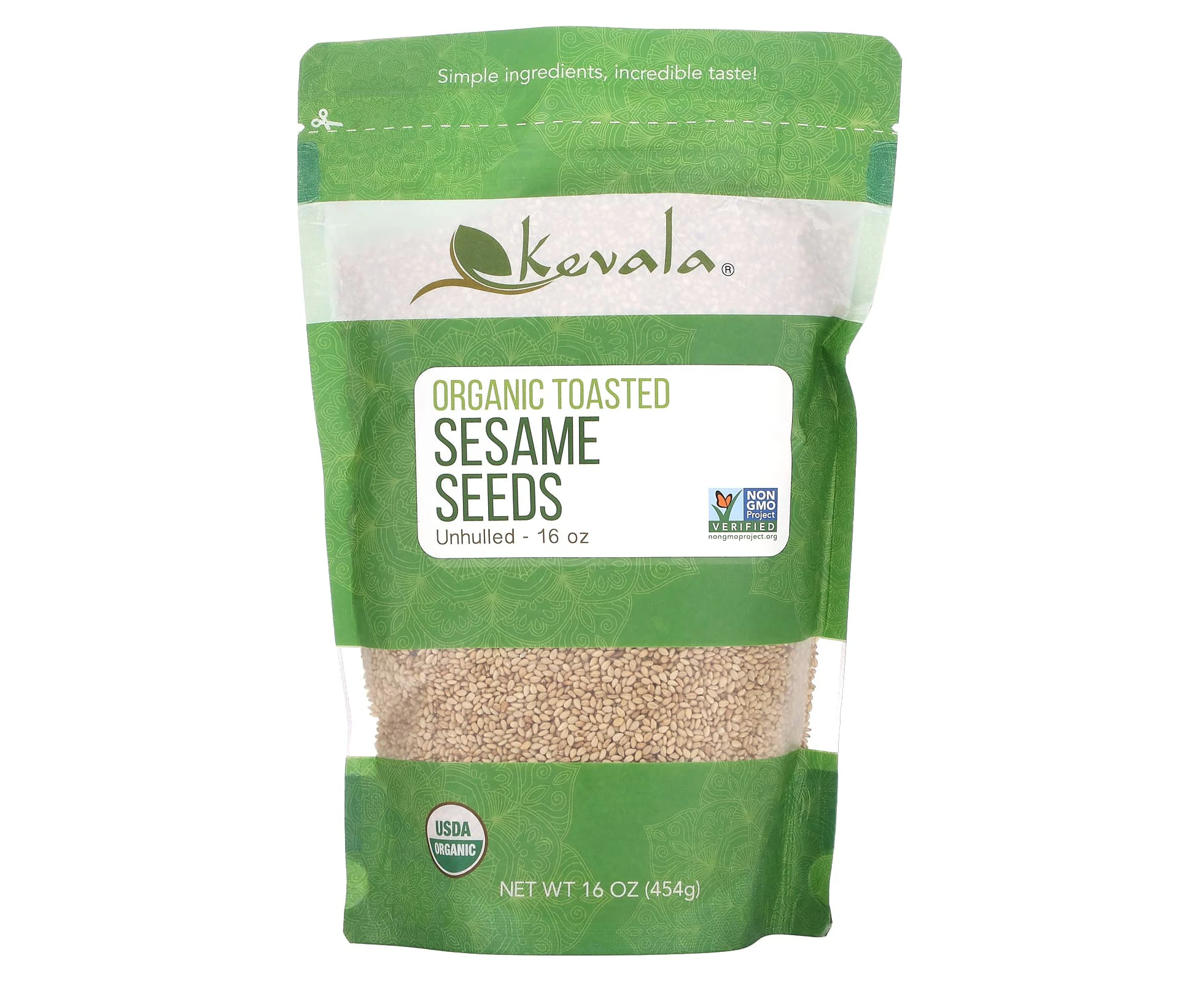 Kevala, Organic Toasted Sesame Seeds, Unhulled, 16 oz (454 g)