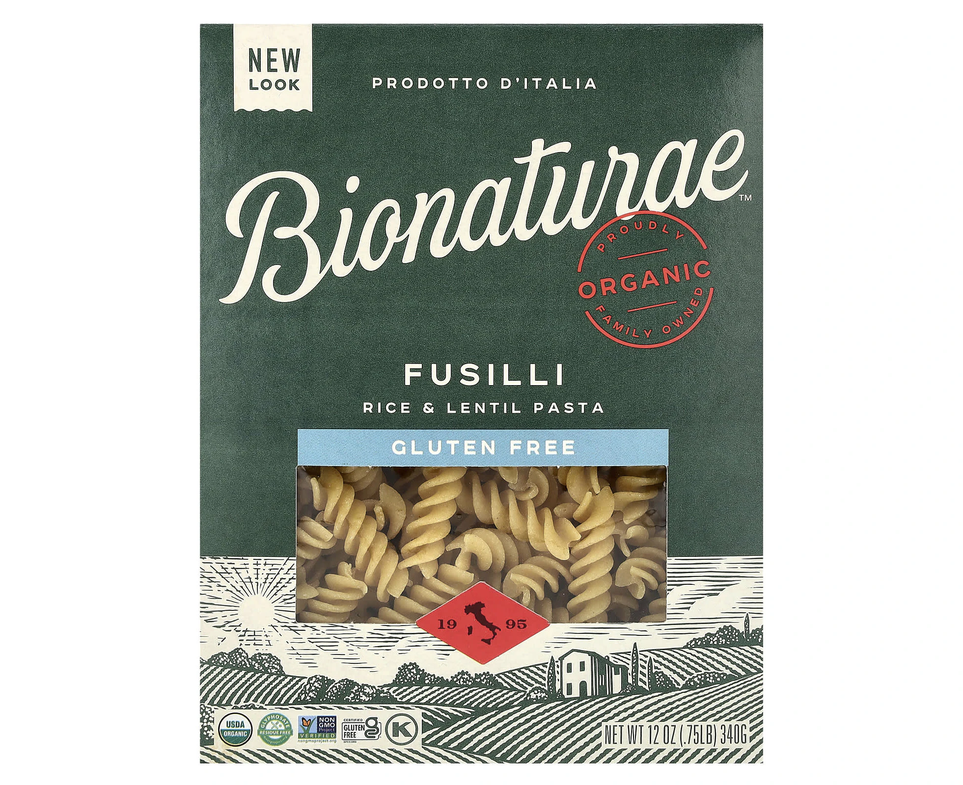 Bionaturae, Fusilli, Rice & Lentil Pasta, Gluten Free, 12 oz (340 g)