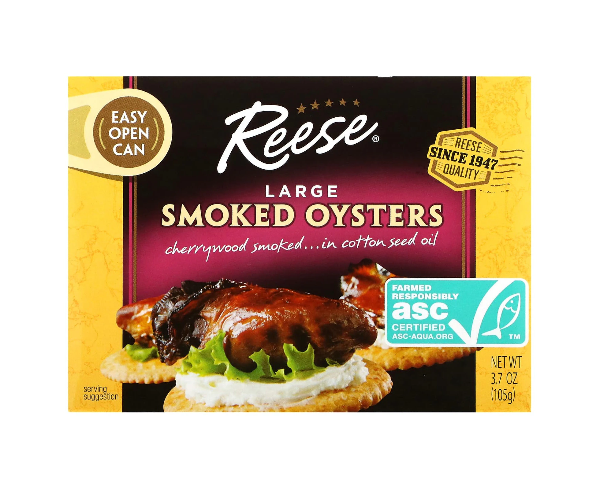 Reese, Large Smoked Oysters, 3.7 oz (105 g)