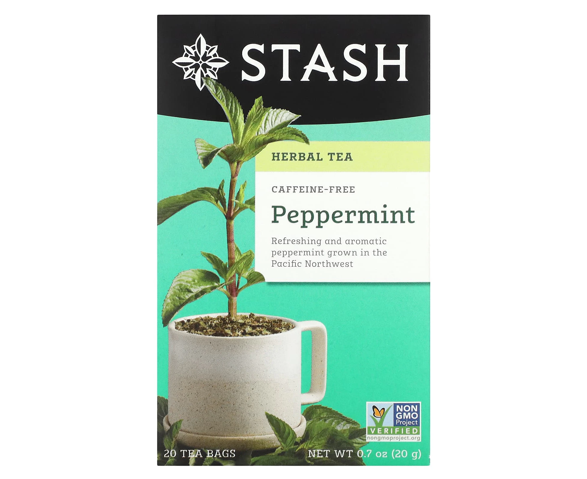 Stash Tea, Herbal Tea, Peppermint, Caffeine Free, 20 Tea Bags, 0.7 oz (20 g)