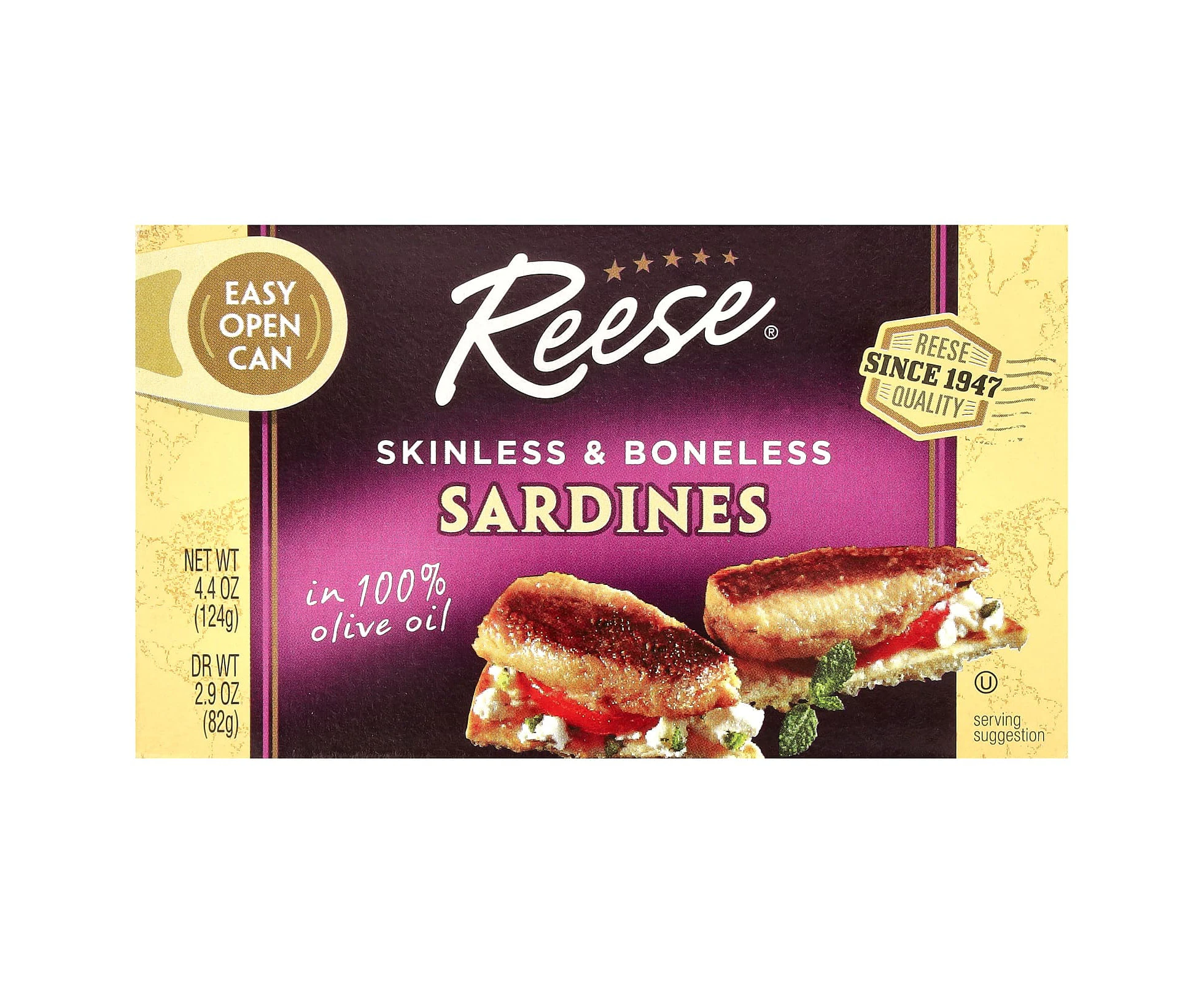 Reese, Skinless & Boneless Sardines in 100% Olive Oil, 4.4 oz (124 g)