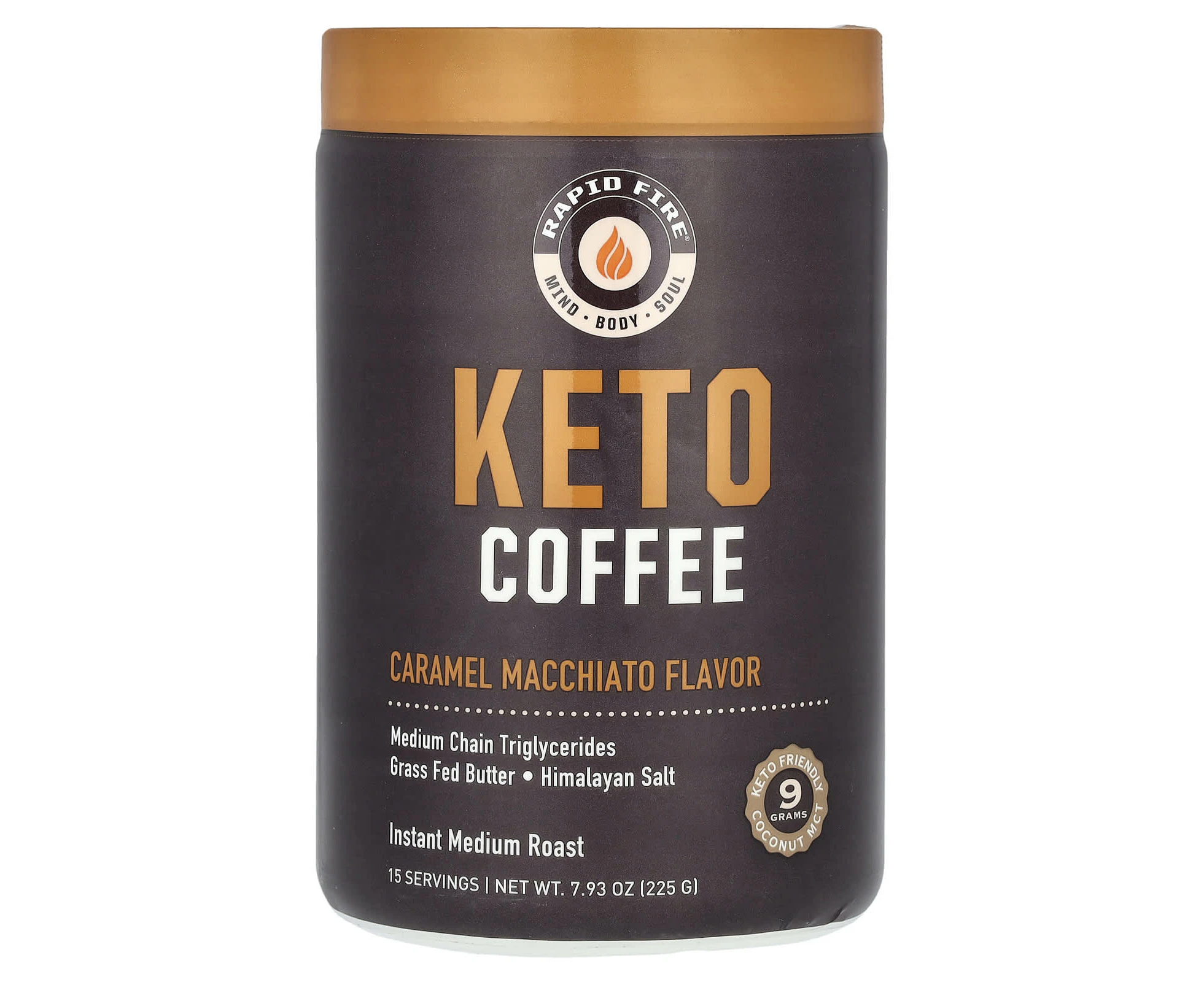 RAPIDFIRE, Keto Coffee, Caramel Macchiato, Instant, Medium Roast, 7.93 oz (225 g)